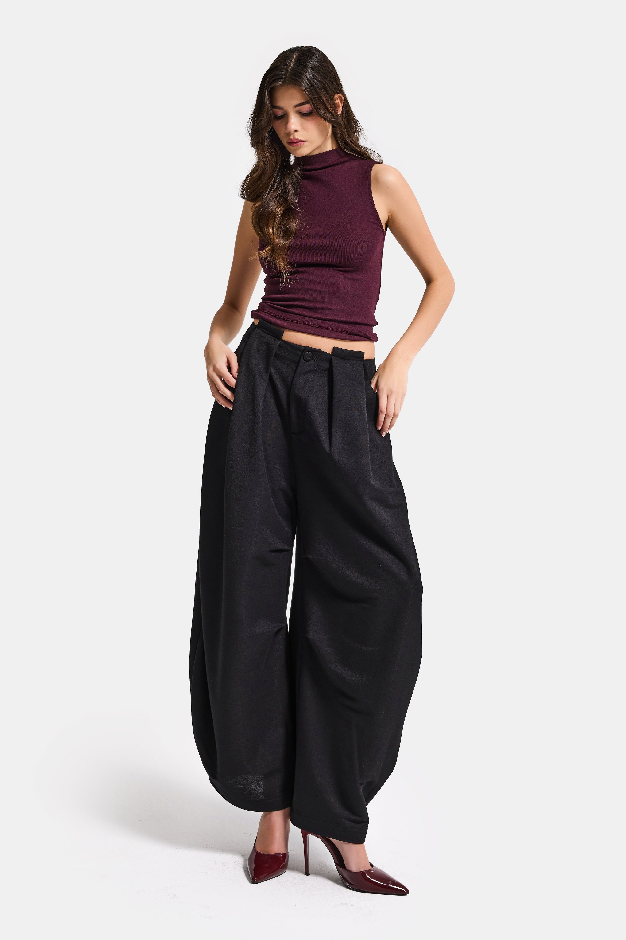 Kadın Siyah Balon Fit Viskon Kumaş Özel Tasarım Pantolon