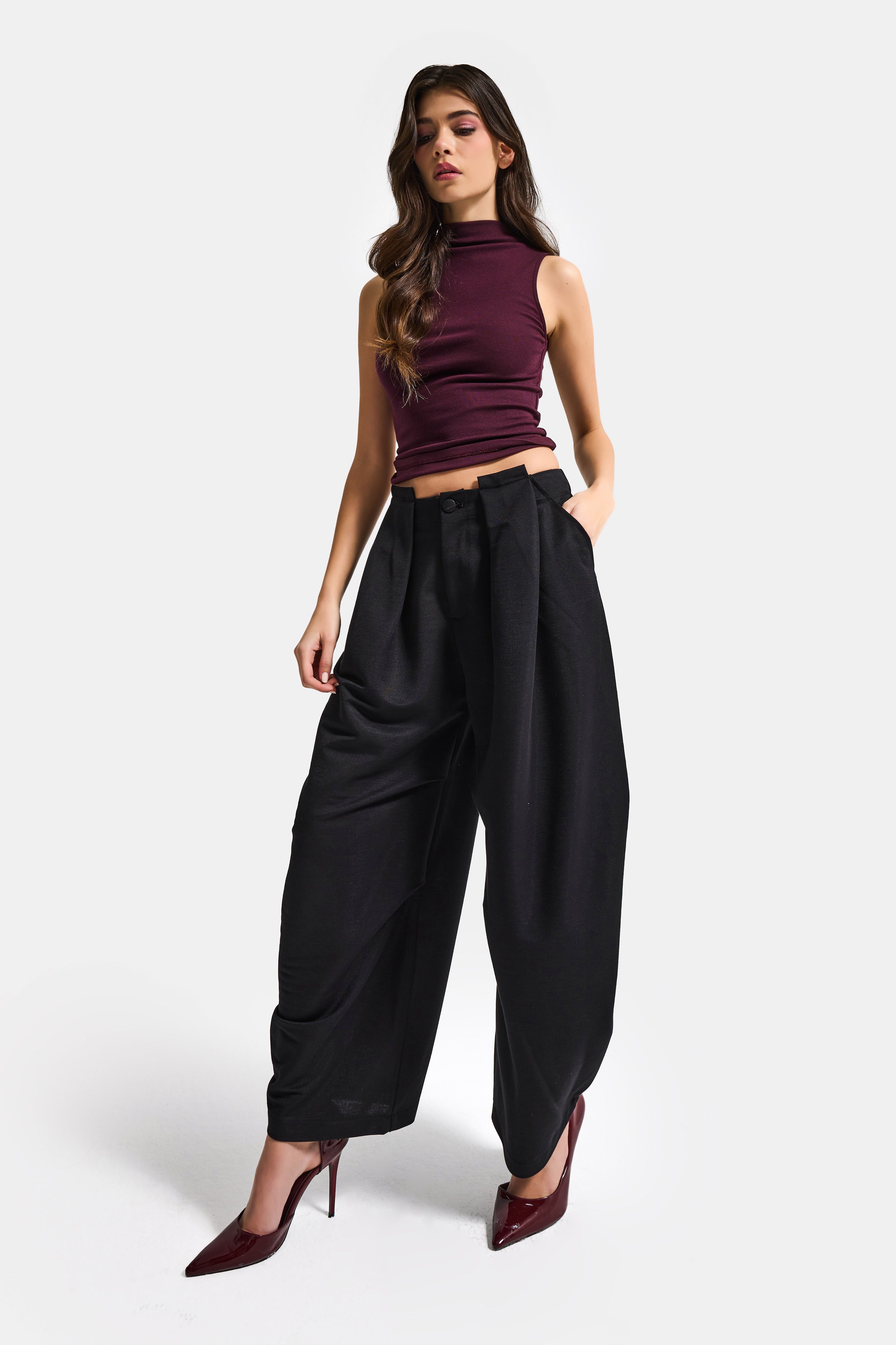 Kadın Siyah Balon Fit Viskon Kumaş Özel Tasarım Pantolon