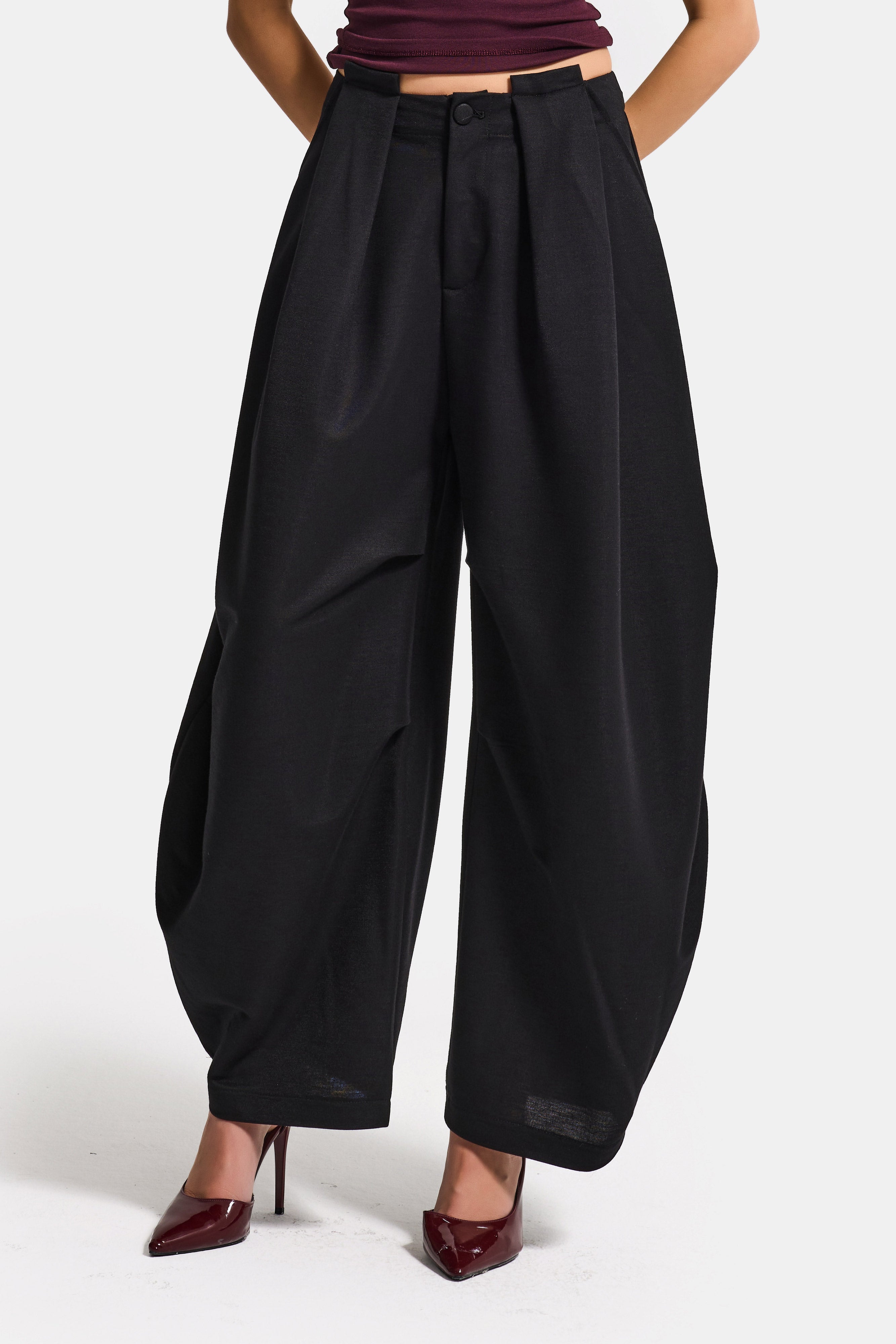 Kadın Siyah Balon Fit Viskon Kumaş Özel Tasarım Pantolon