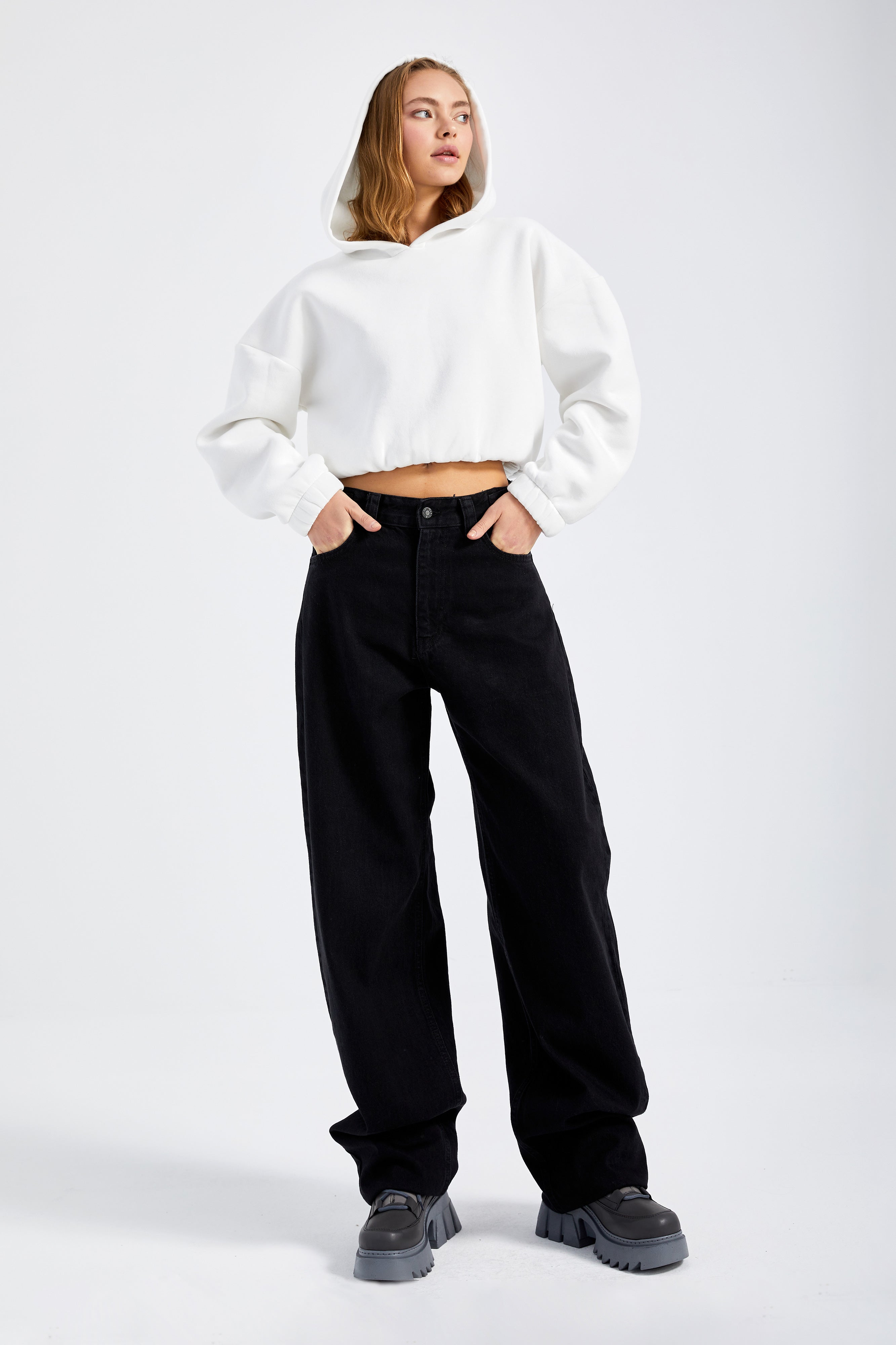 Women's Black Black Od Color Waist Adjustable Belt Super Long Loose Cut Jeans