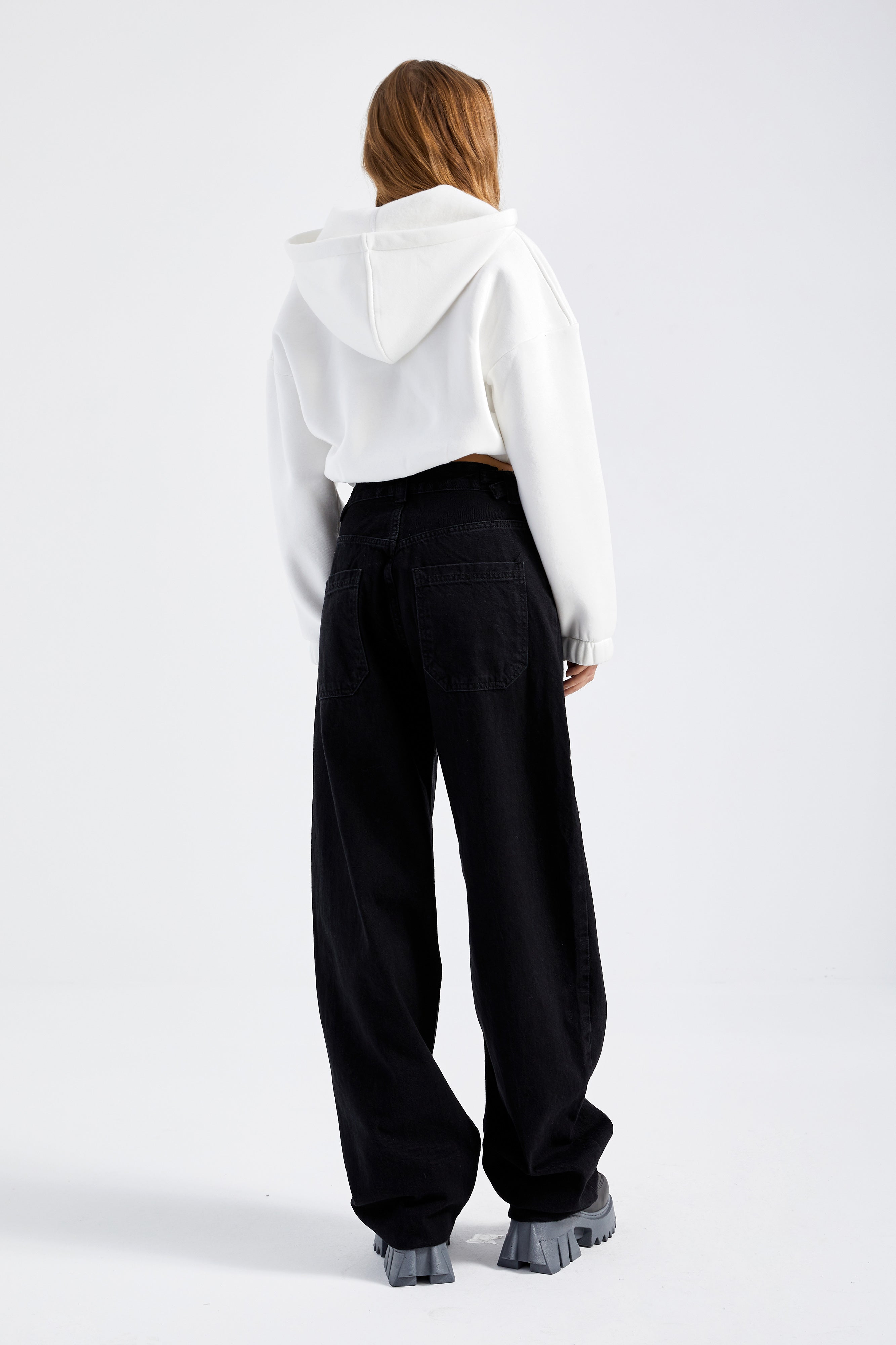 Kadın Siyah Black Od Renk Lotus Belden Ayarlı Kemer Uzun Bol Kesim Jean