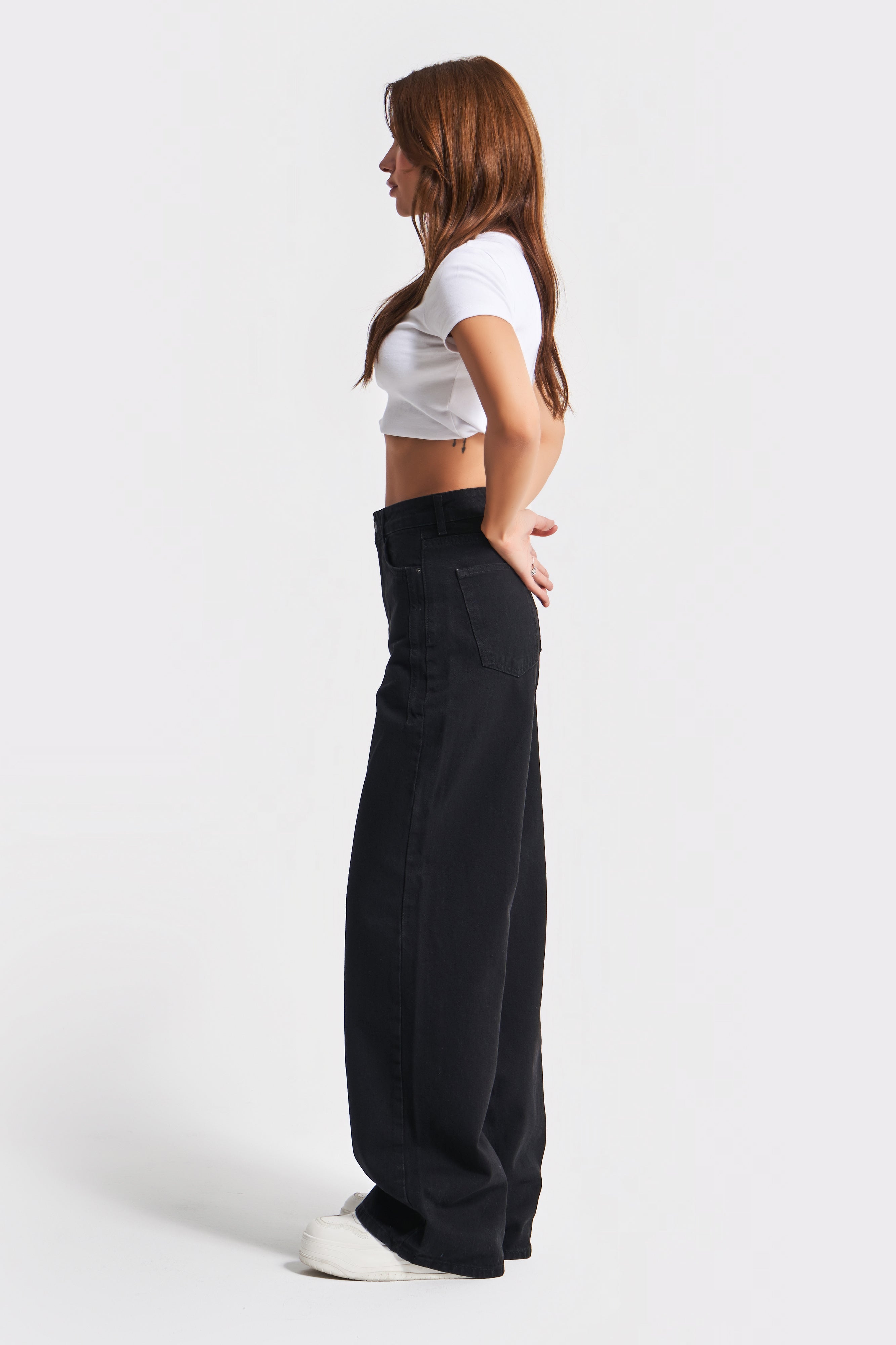 Kadın Siyah Black Od Renk Olea Wide Leg Fit Rahat Kalıp Yüksek Bel Denim Jean