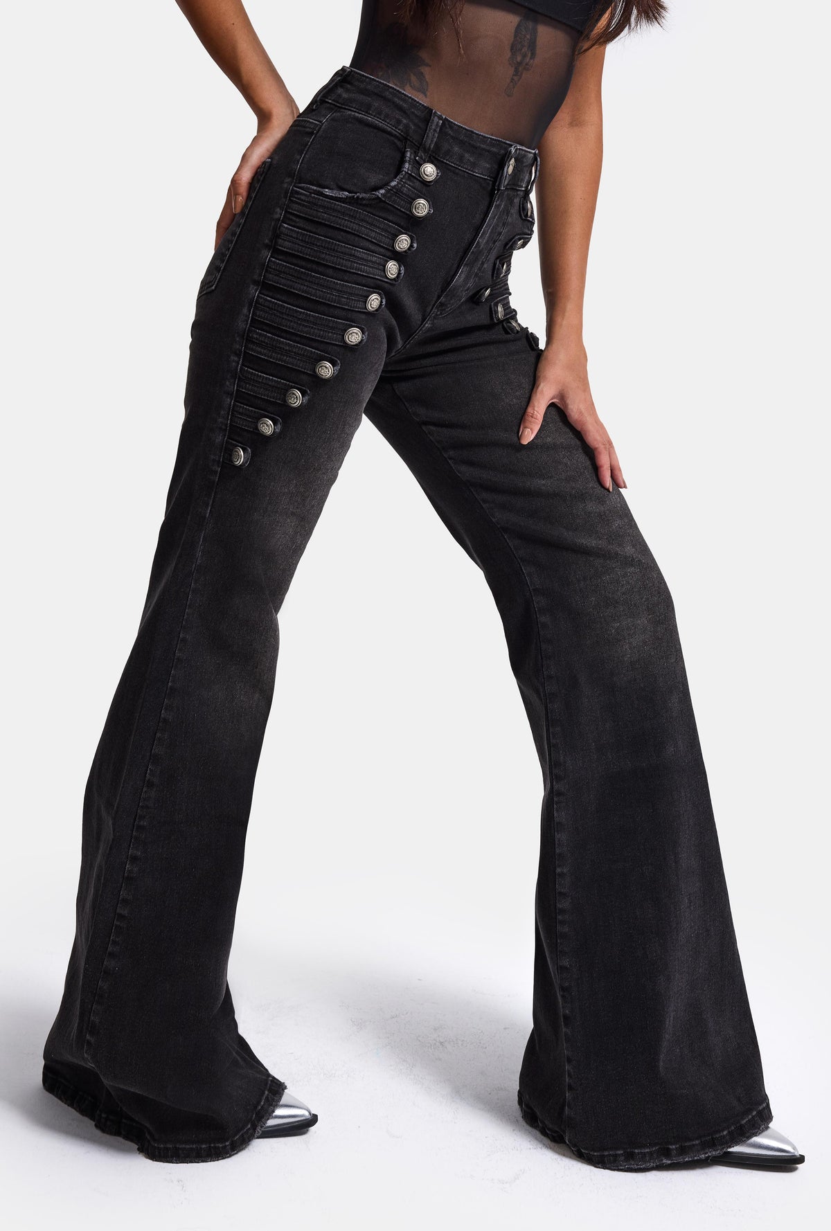 Kadın Siyah Flare Fit Özel Tasarım Denim Jean