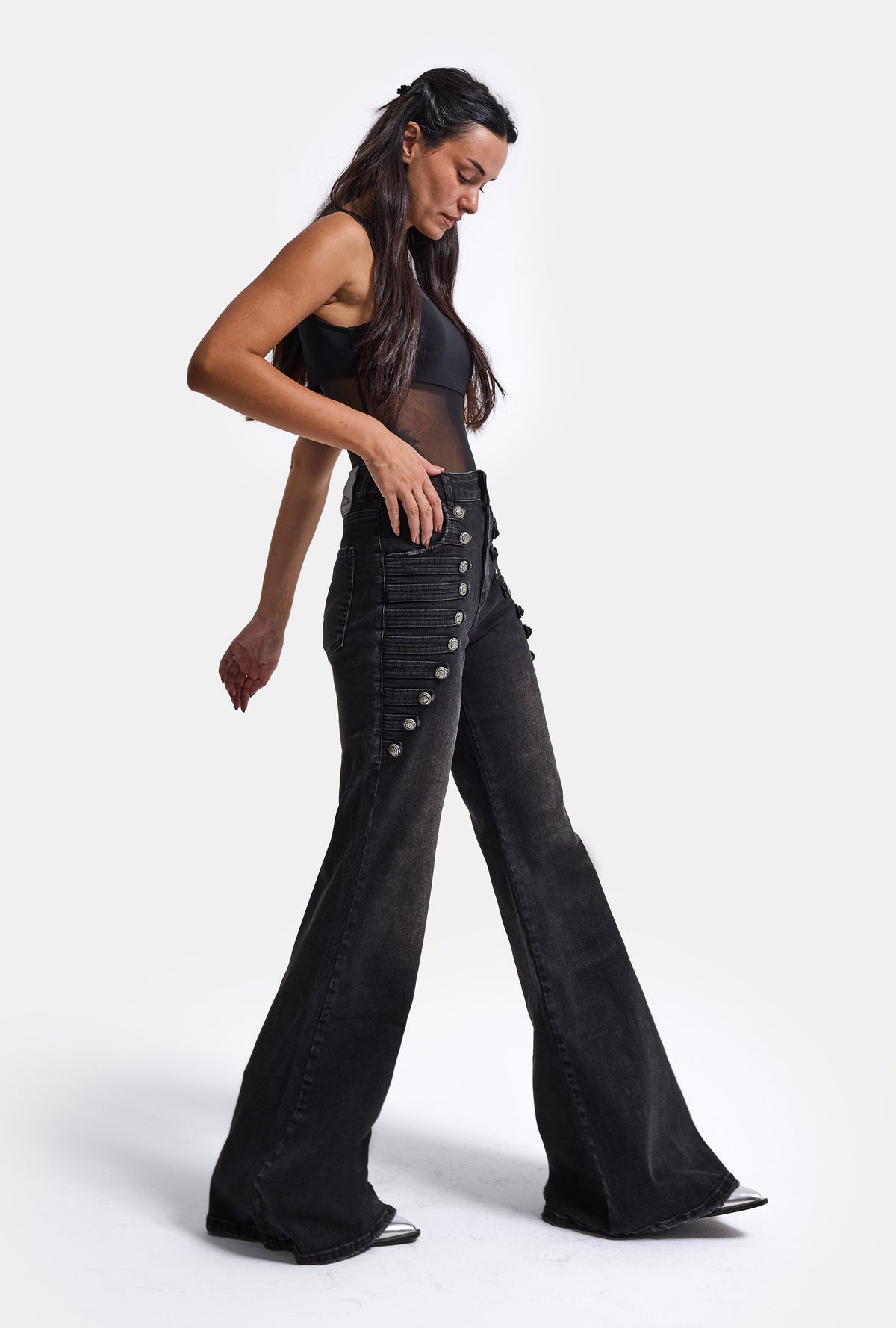 Kadın Siyah Flare Fit Özel Tasarım Denim Jean