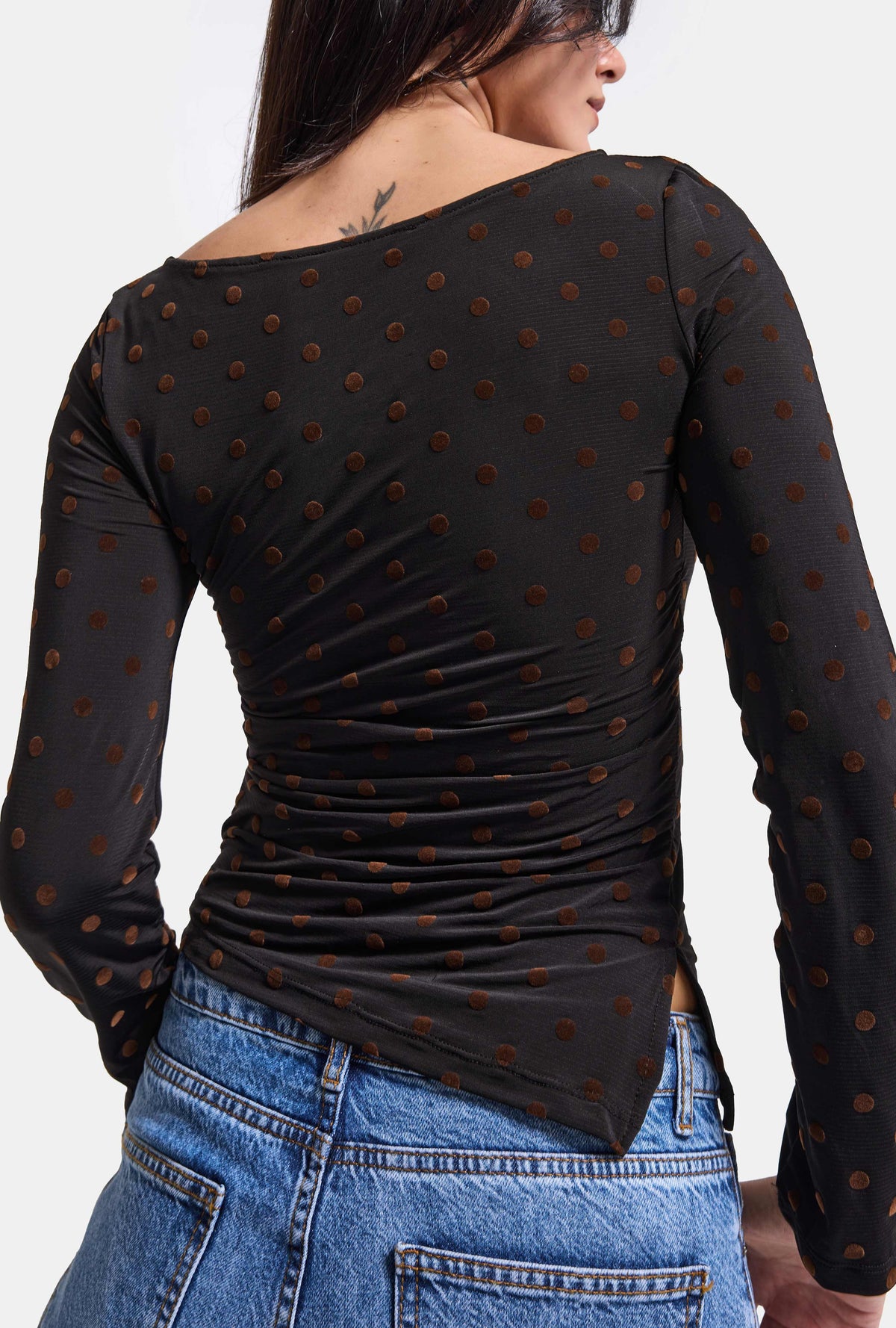 Kadın Siyah Puantiye w6-1 Shirred Blouse