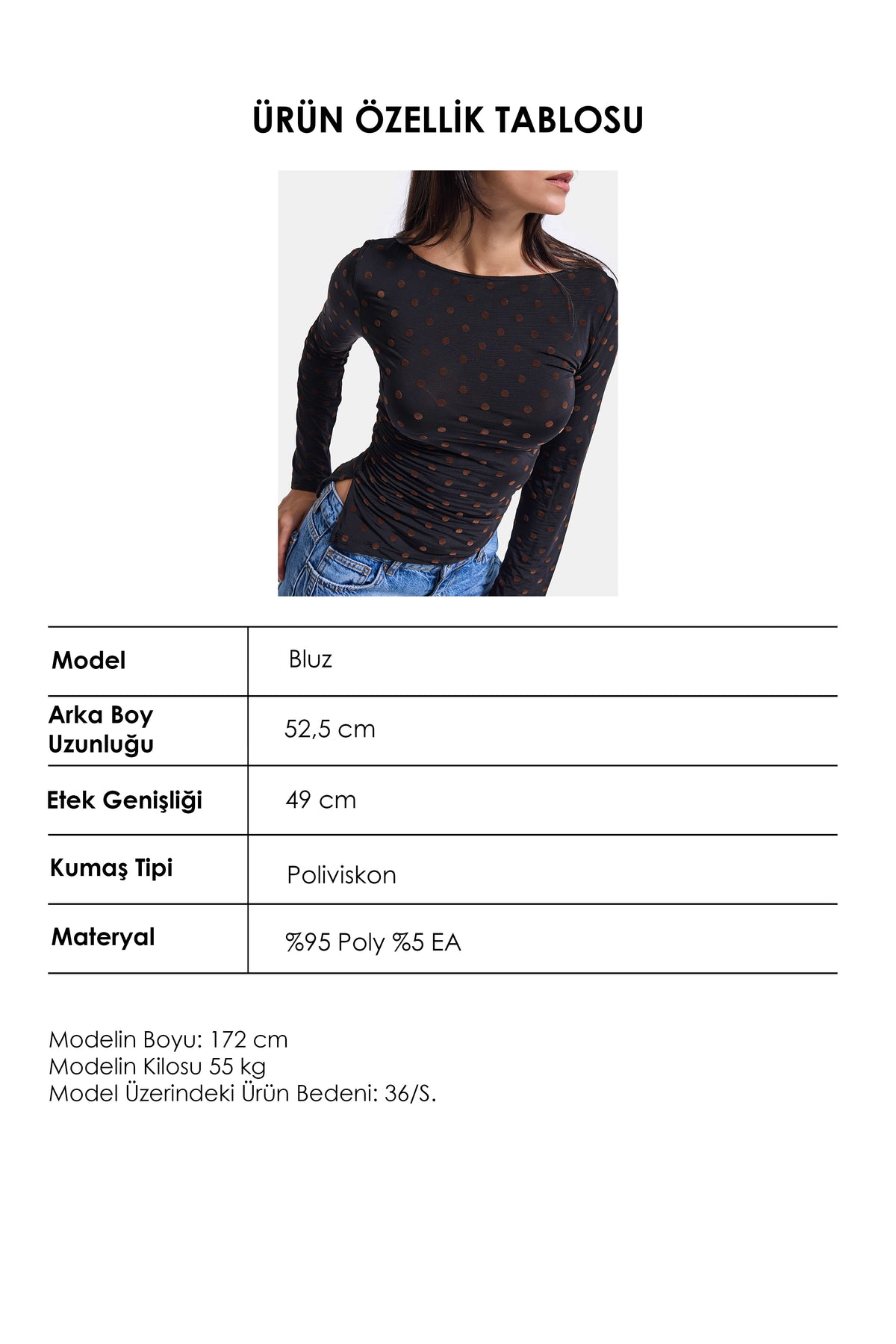 Kadın Siyah Puantiye w6-1 Shirred Blouse