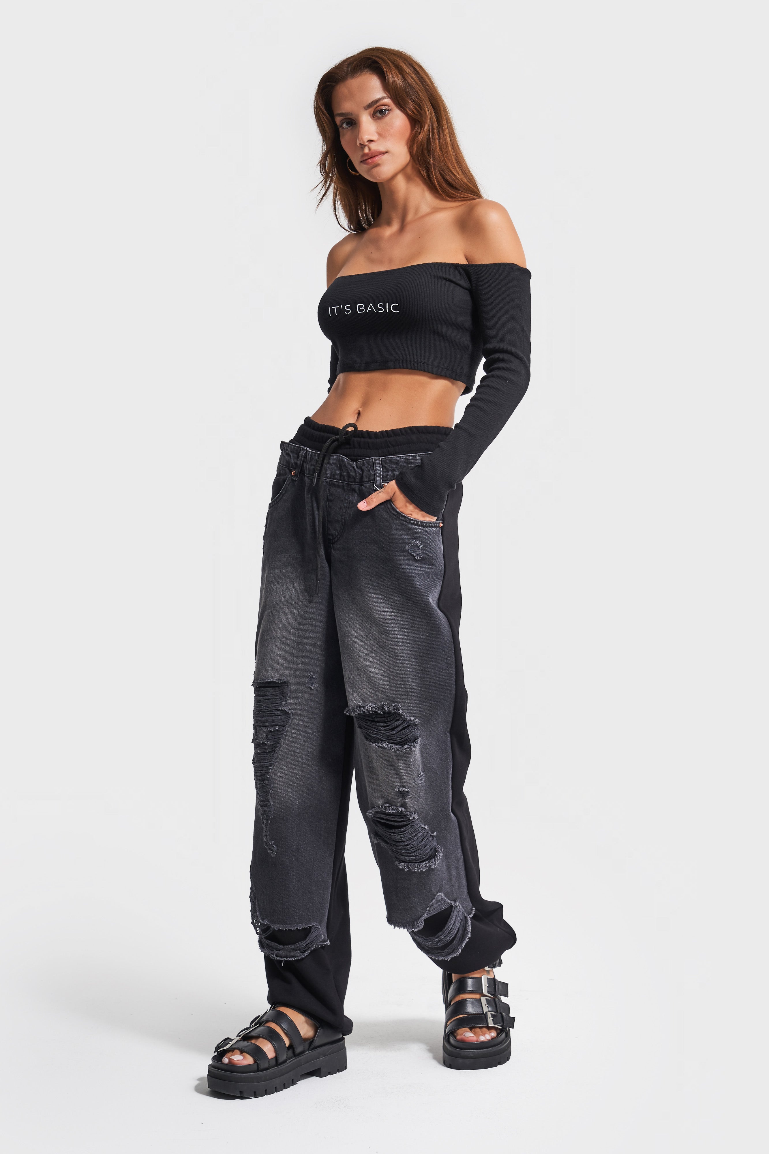 Женский черный цвет 10w48 шт. Ткань Дизайн Jogger Denim