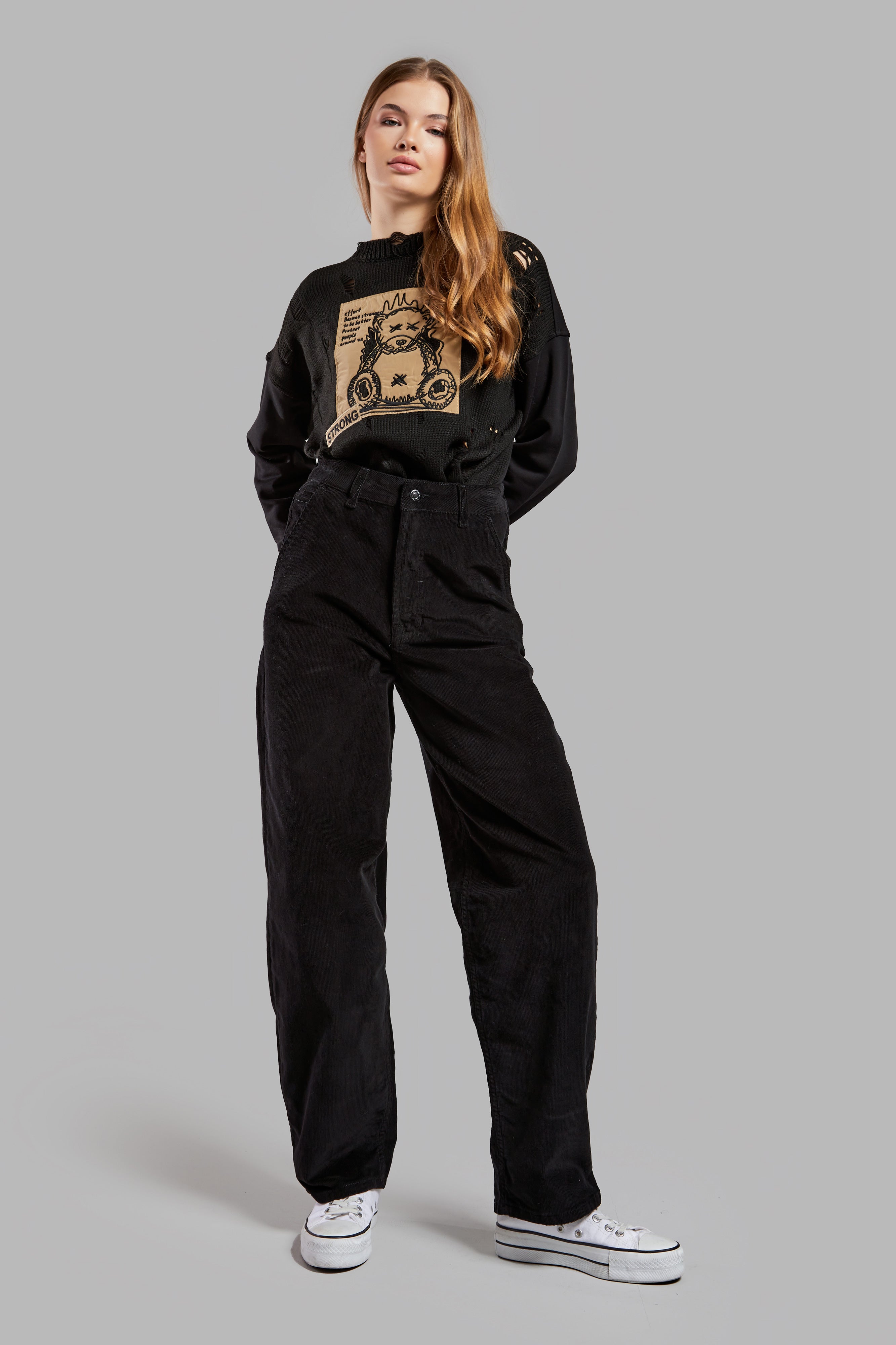 Женские брюки черного цвета 26w41 из тонкой вельветовой ткани Skater Fit