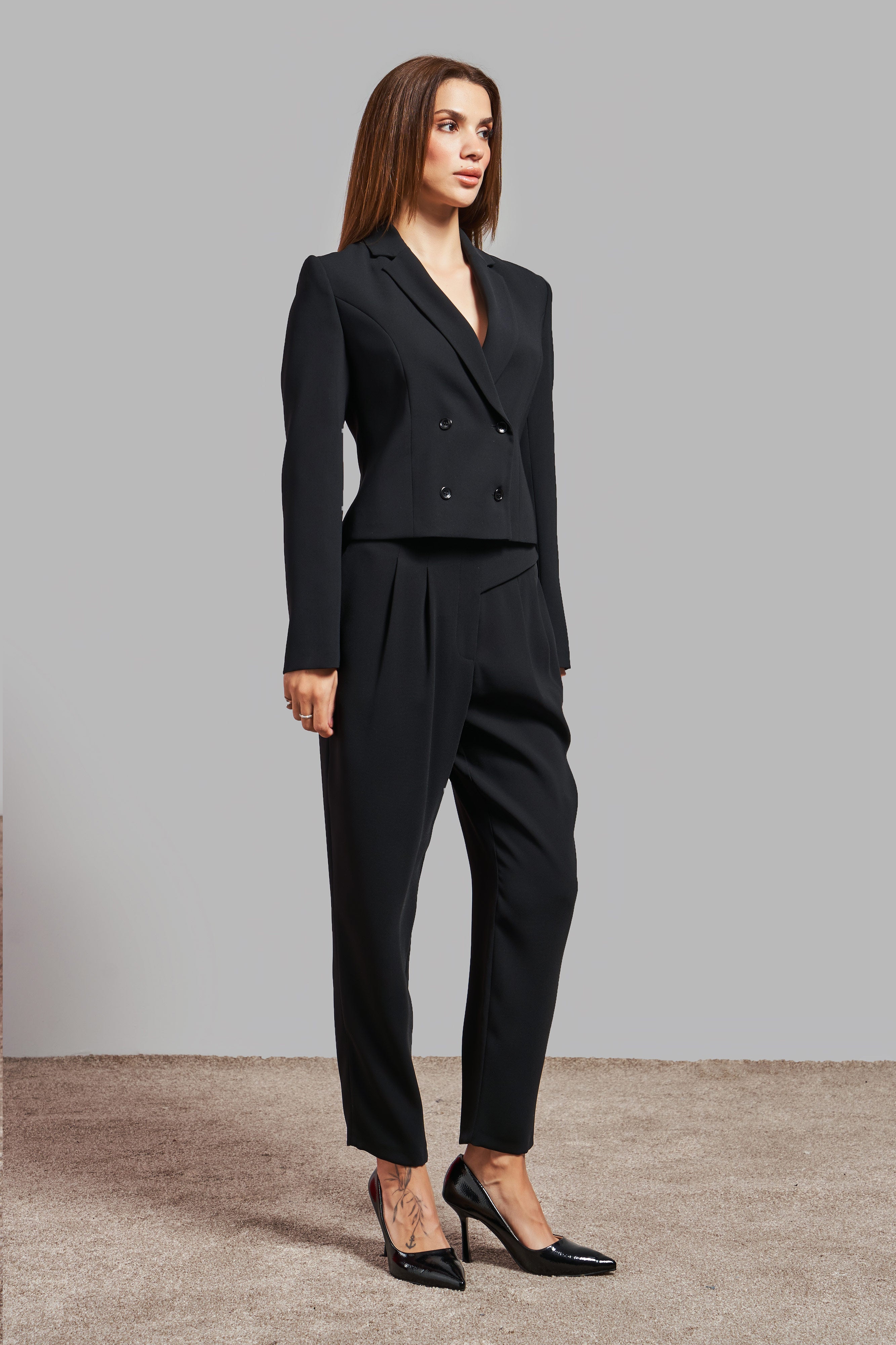 Women's Black Color Loose Cut Flowy Fabric Trousers