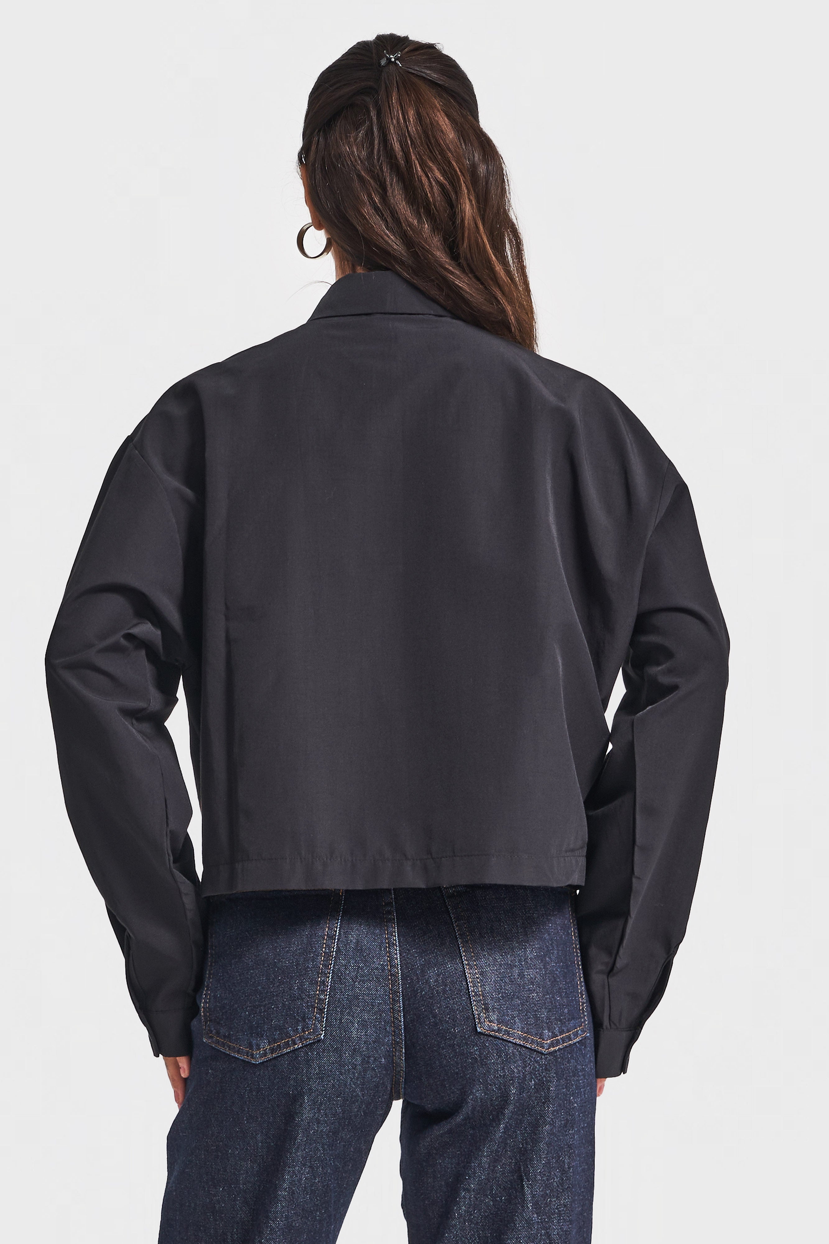 Women's Black Loose-Fit Tie-Detail Custom Design Shirt