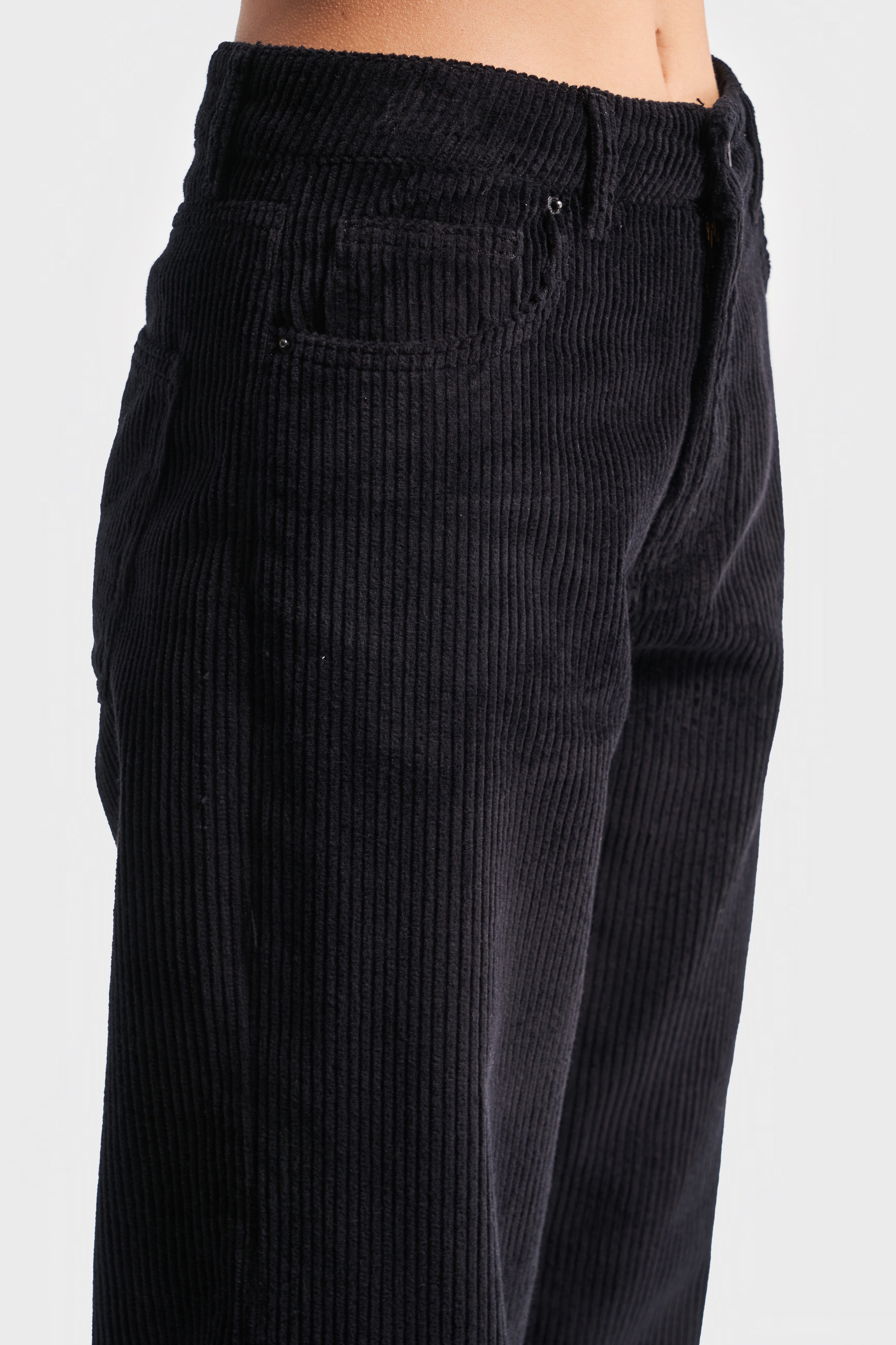 Women's Black Color Loose Fit Thick Corduroy Trousers