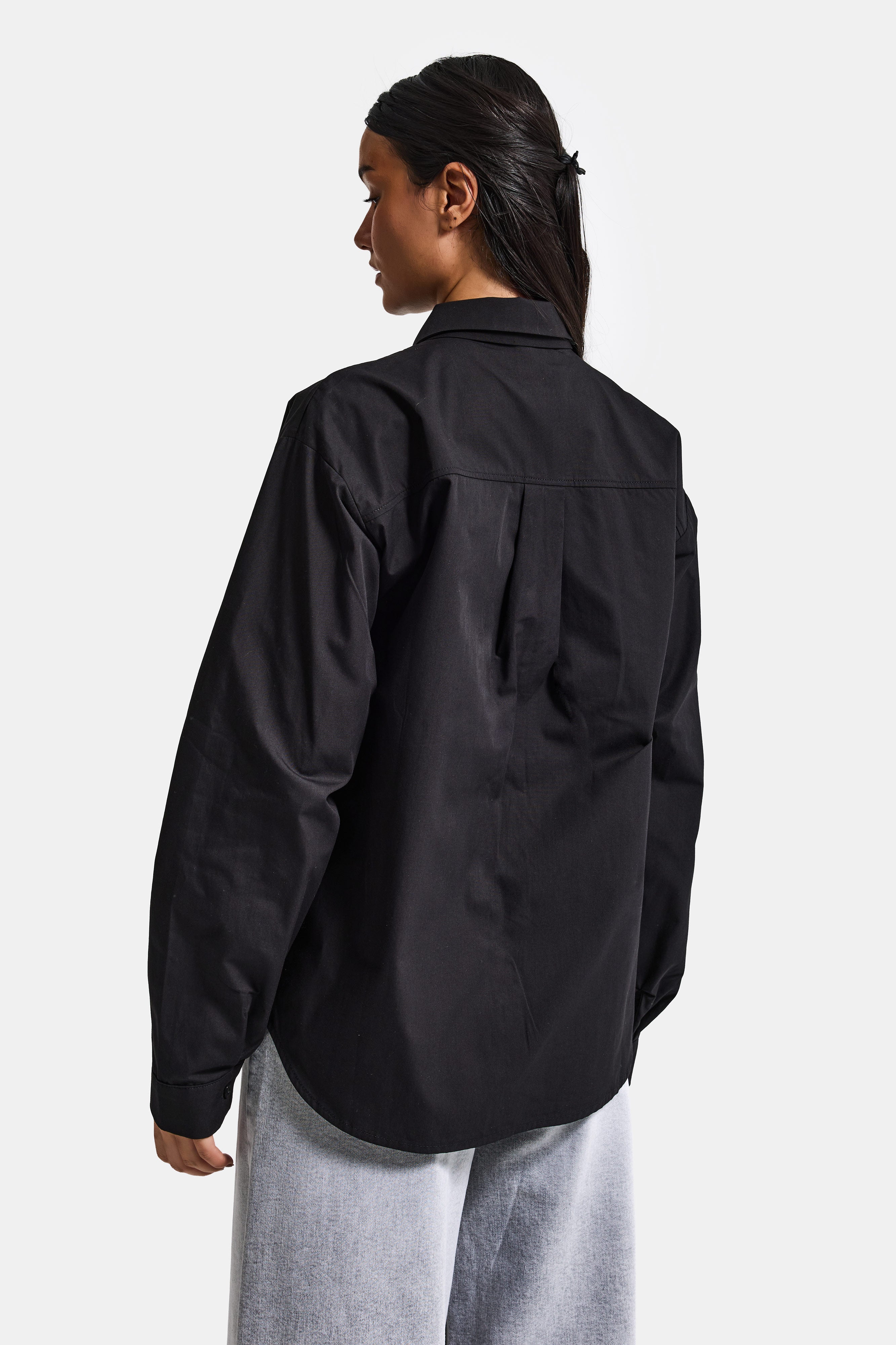 Kadın Siyah Renk Oversize Kravatlı Özel Tasarım Bol Kesim Gömlek