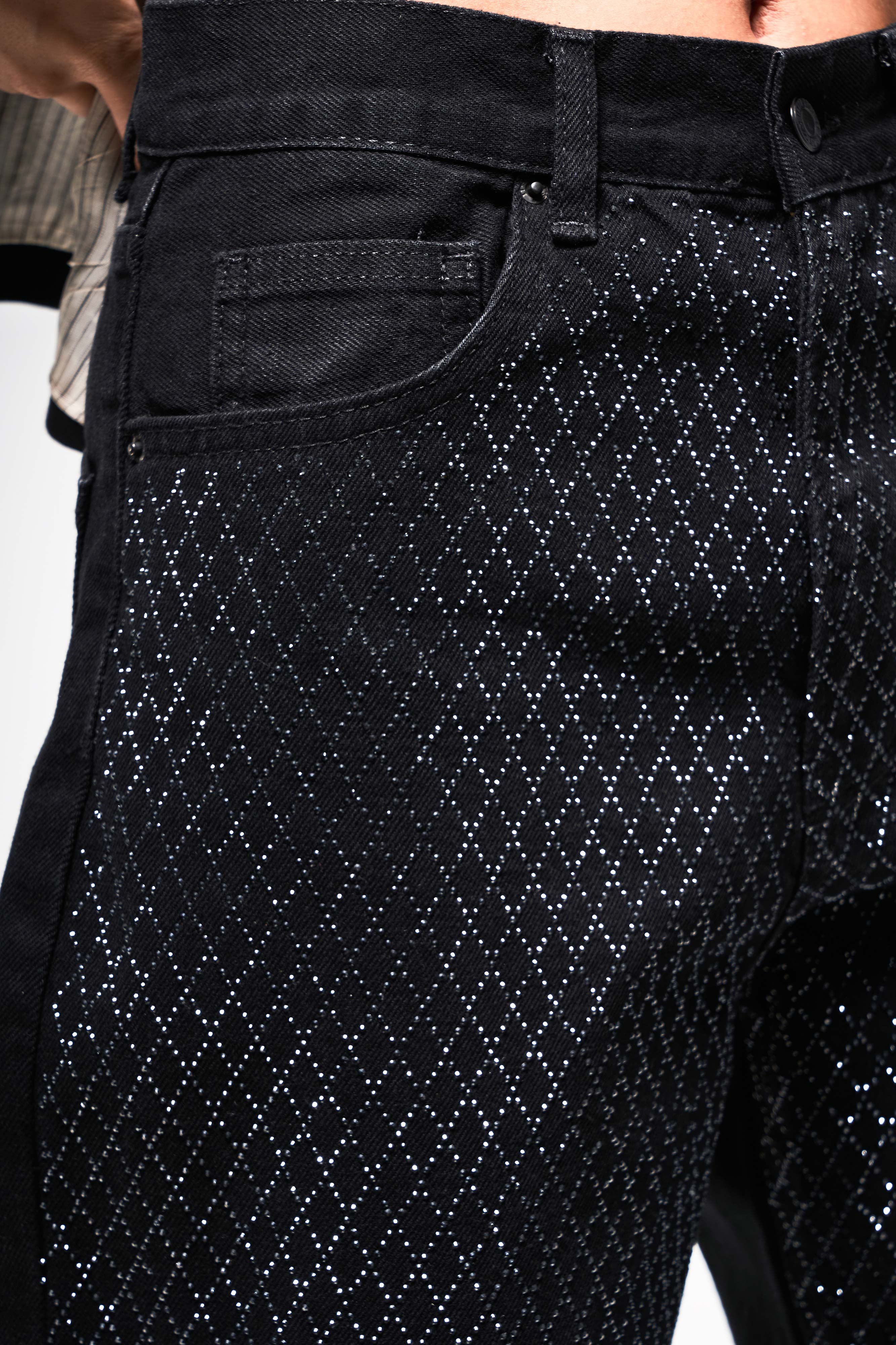 Женские джинсы Lora с блестящими бриллиантами, черного цвета, свободного кроя