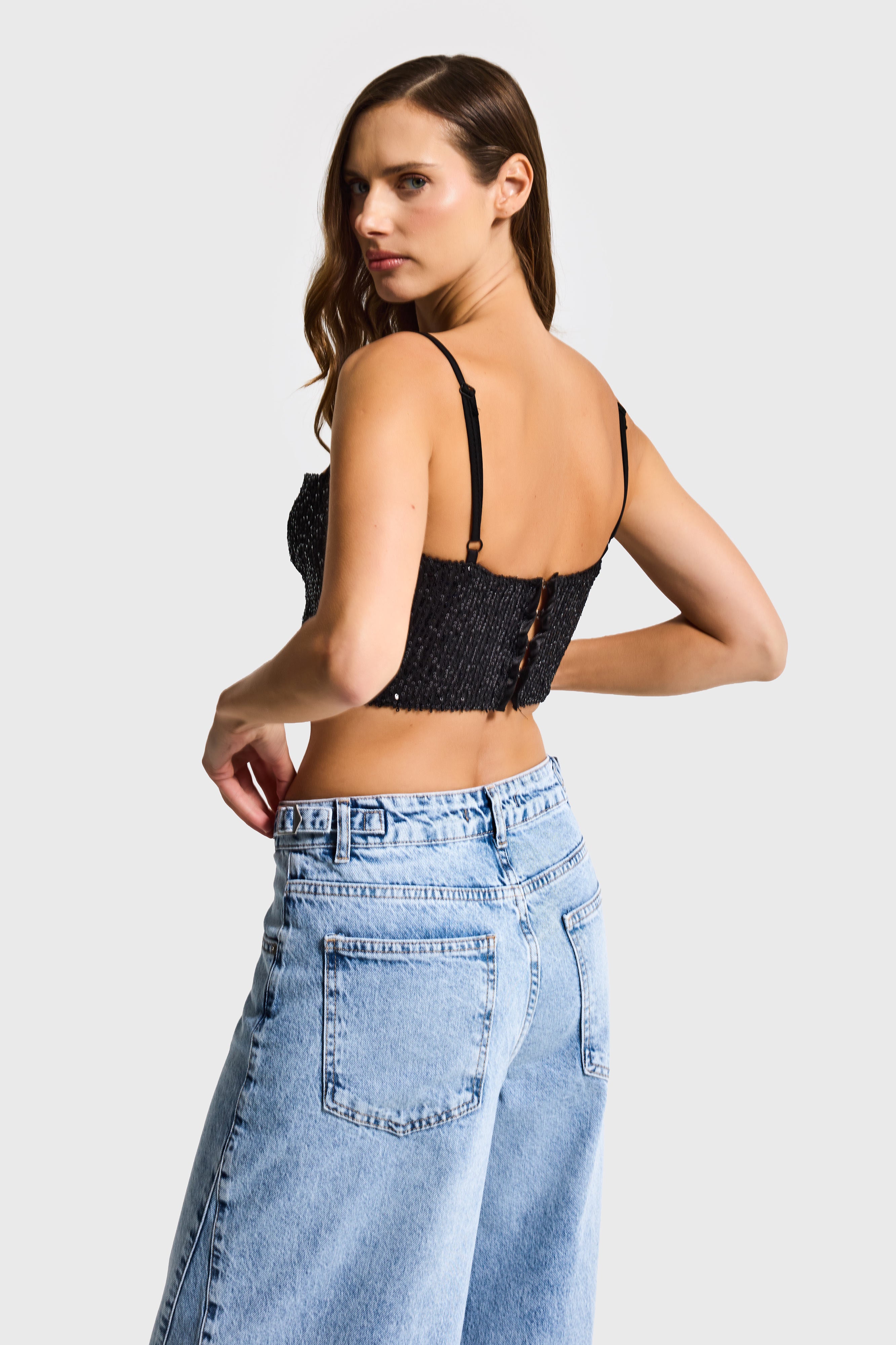 Kadın Siyah Renk Pul Payet Detaylı Askılı Büstiyer