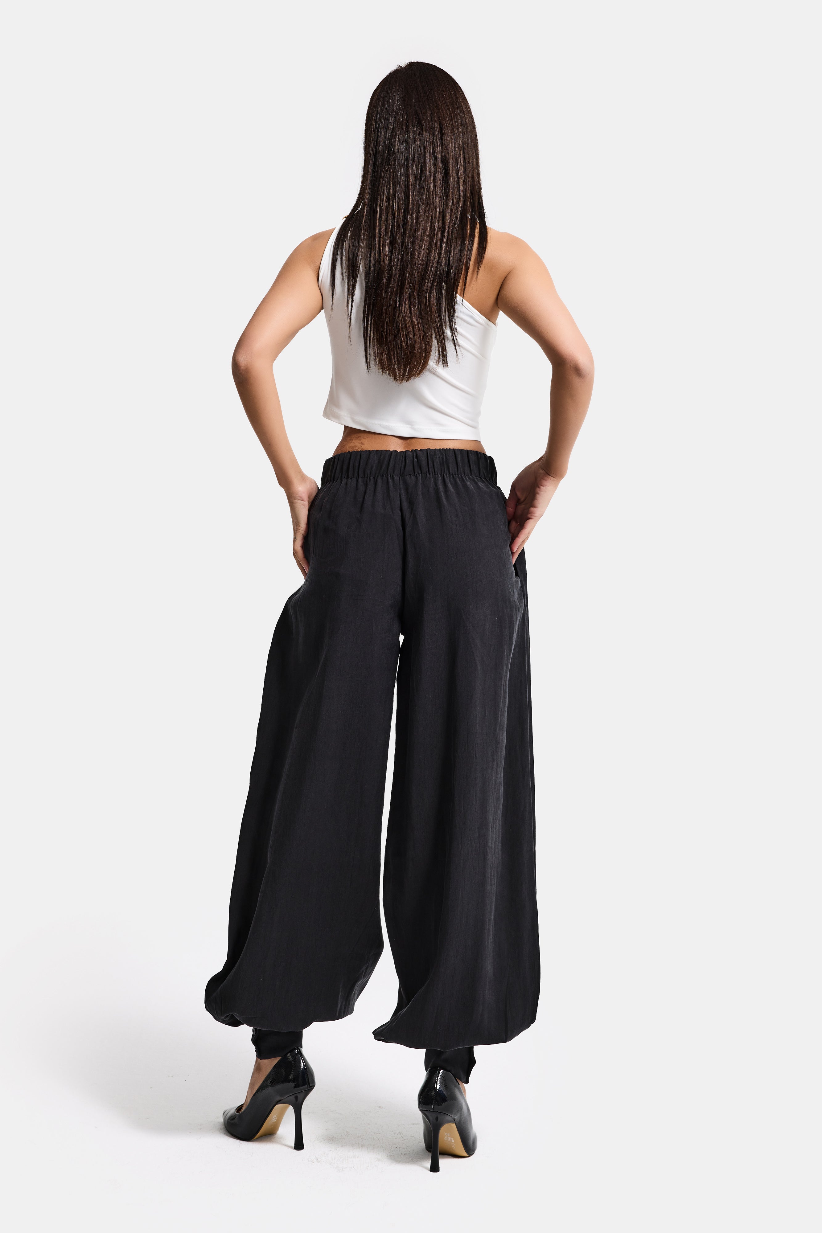 Kadın Siyah Renk s5-1 Baggy Fit Viskon Kumaş Rahat Kesim Yürüyüş Pantolonu