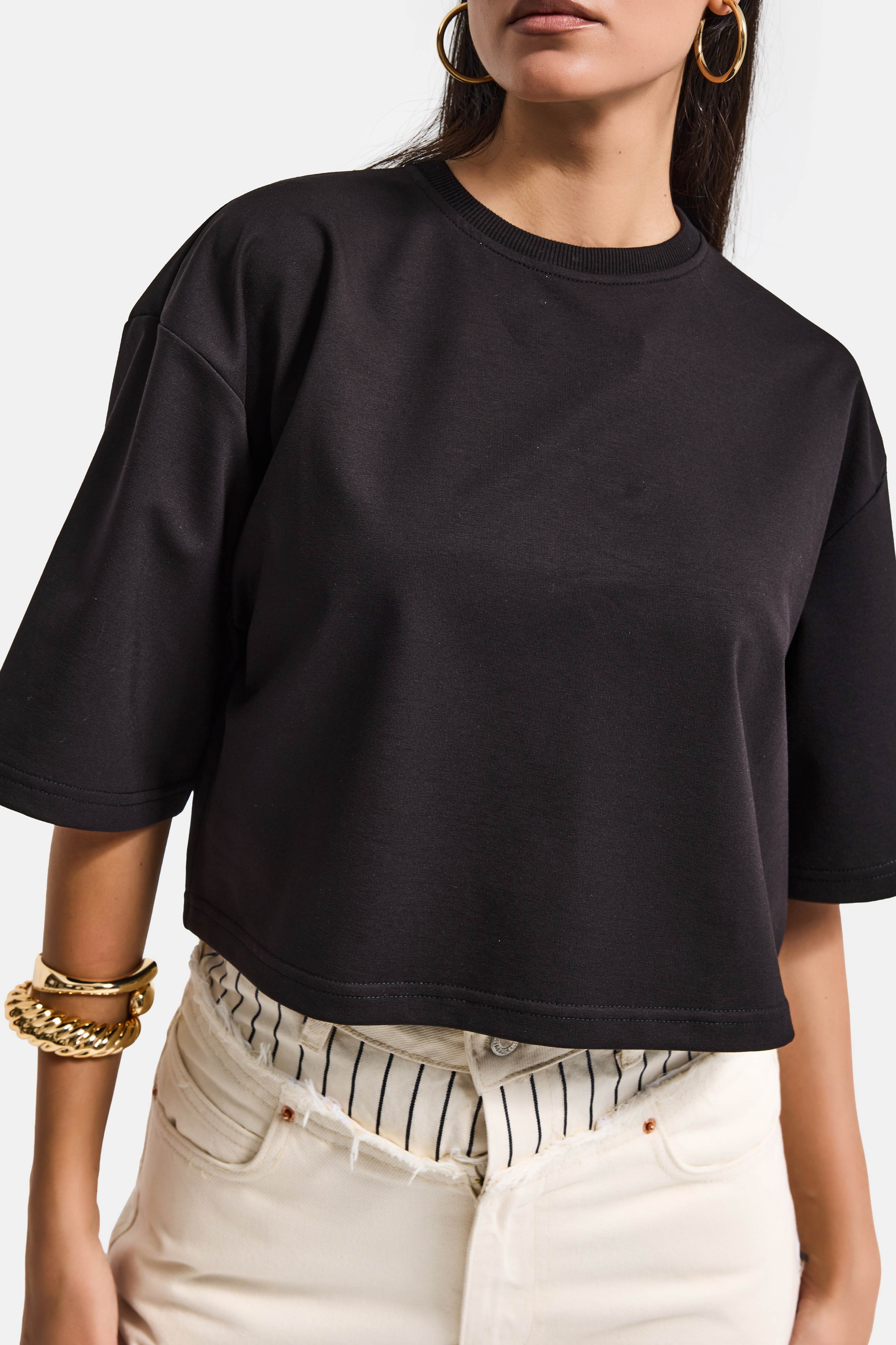 Kadın Siyah Renk s6-1 Oversize Bol Kesim T-Shirt