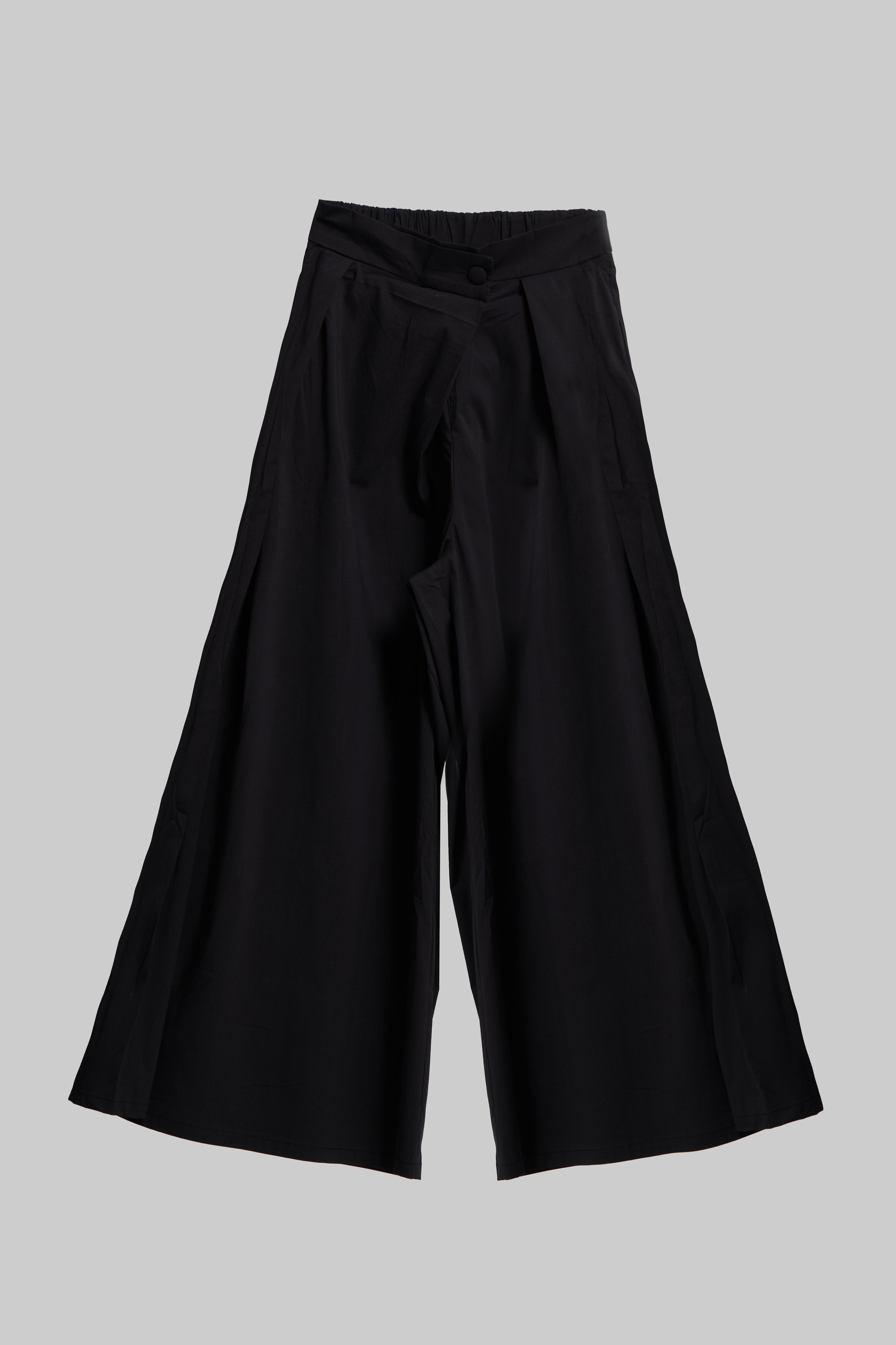 Kadın Siyah Renk Süper Palazzo Fit Özel Kumaş Pileli Tasarım Pantolon