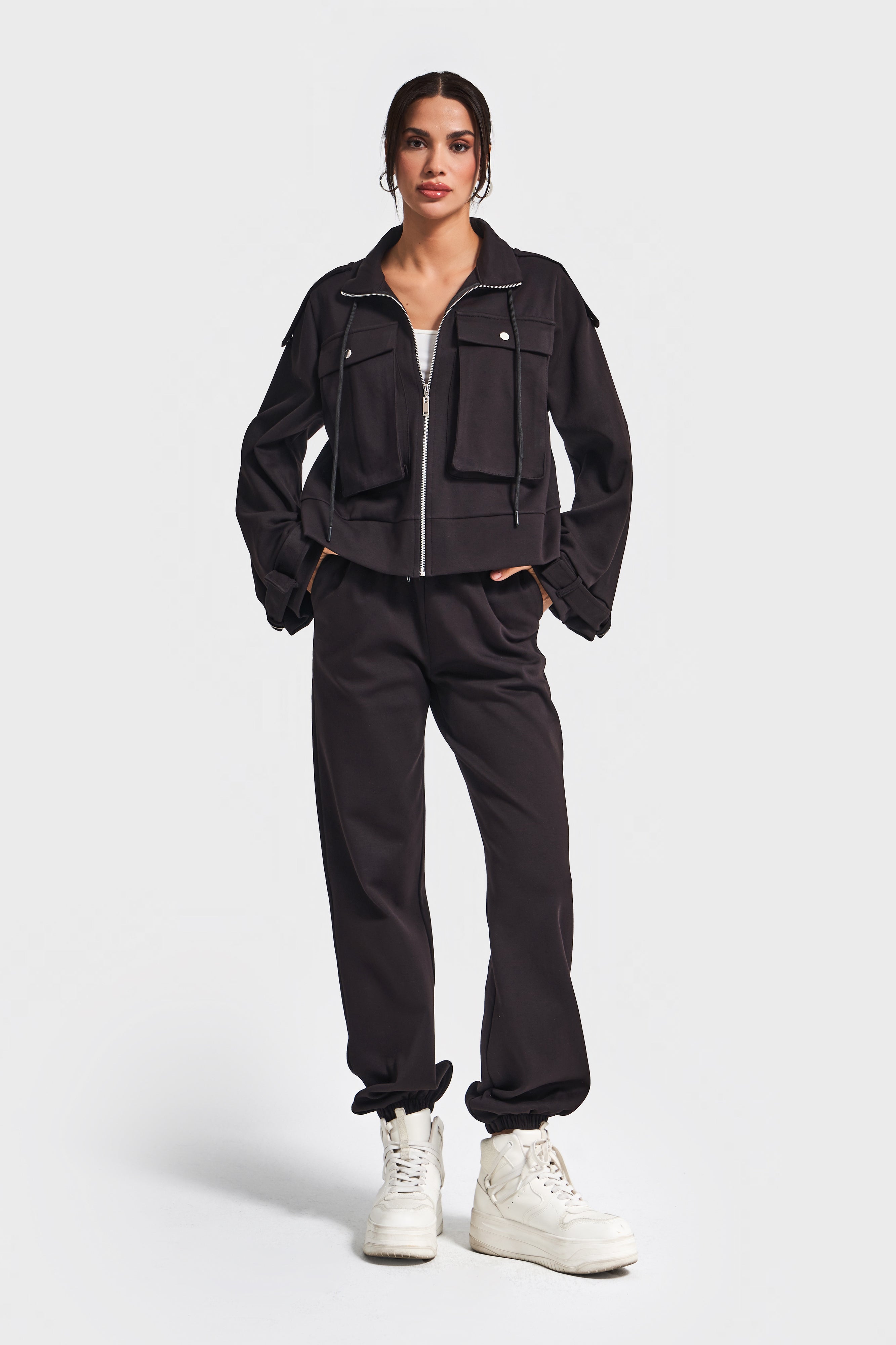 Kadın Siyah Renk w5-1 Örme Kumaş Alt Üst 2'li Kombin Takım