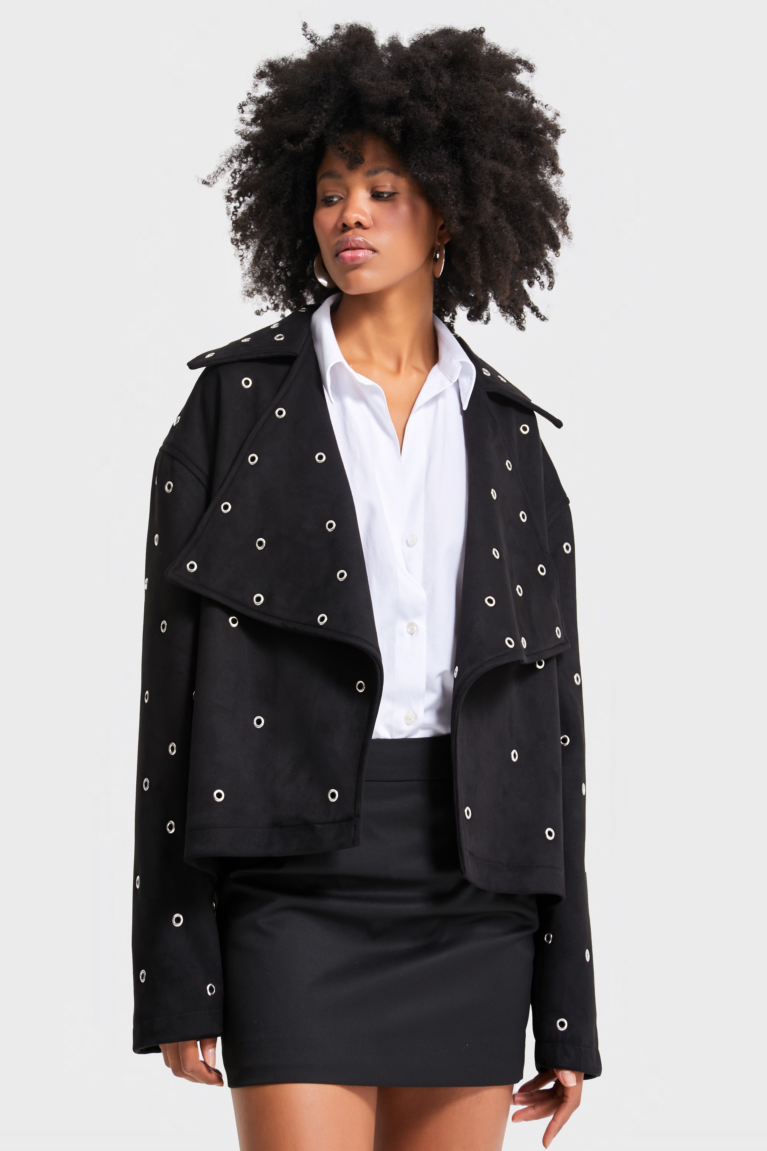 Kadın Siyah Renk w5-1 Oversize Kuşgözü Detaylı Özel Tasarım Ceket