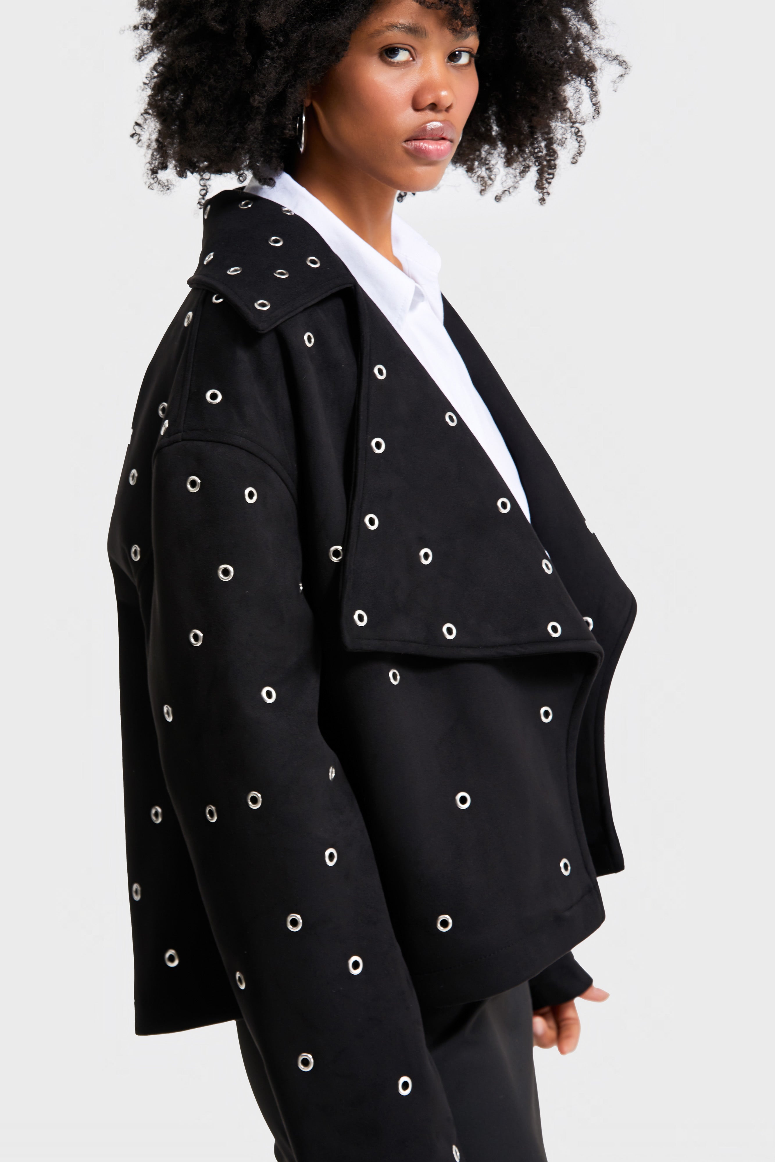 Women's Black w5-1 Oversized Eyelet Detail Custom Design Jacket