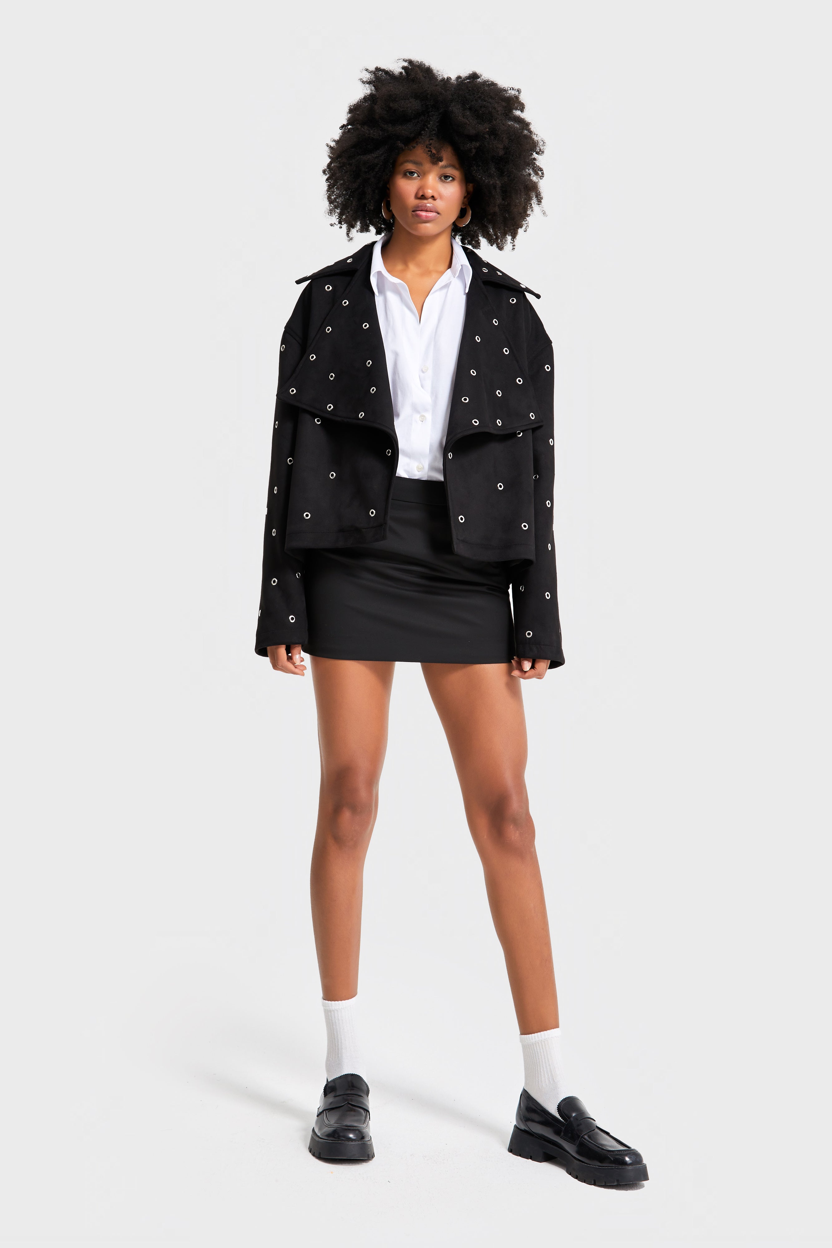 Women's Black w5-1 Oversized Eyelet Detail Custom Design Jacket