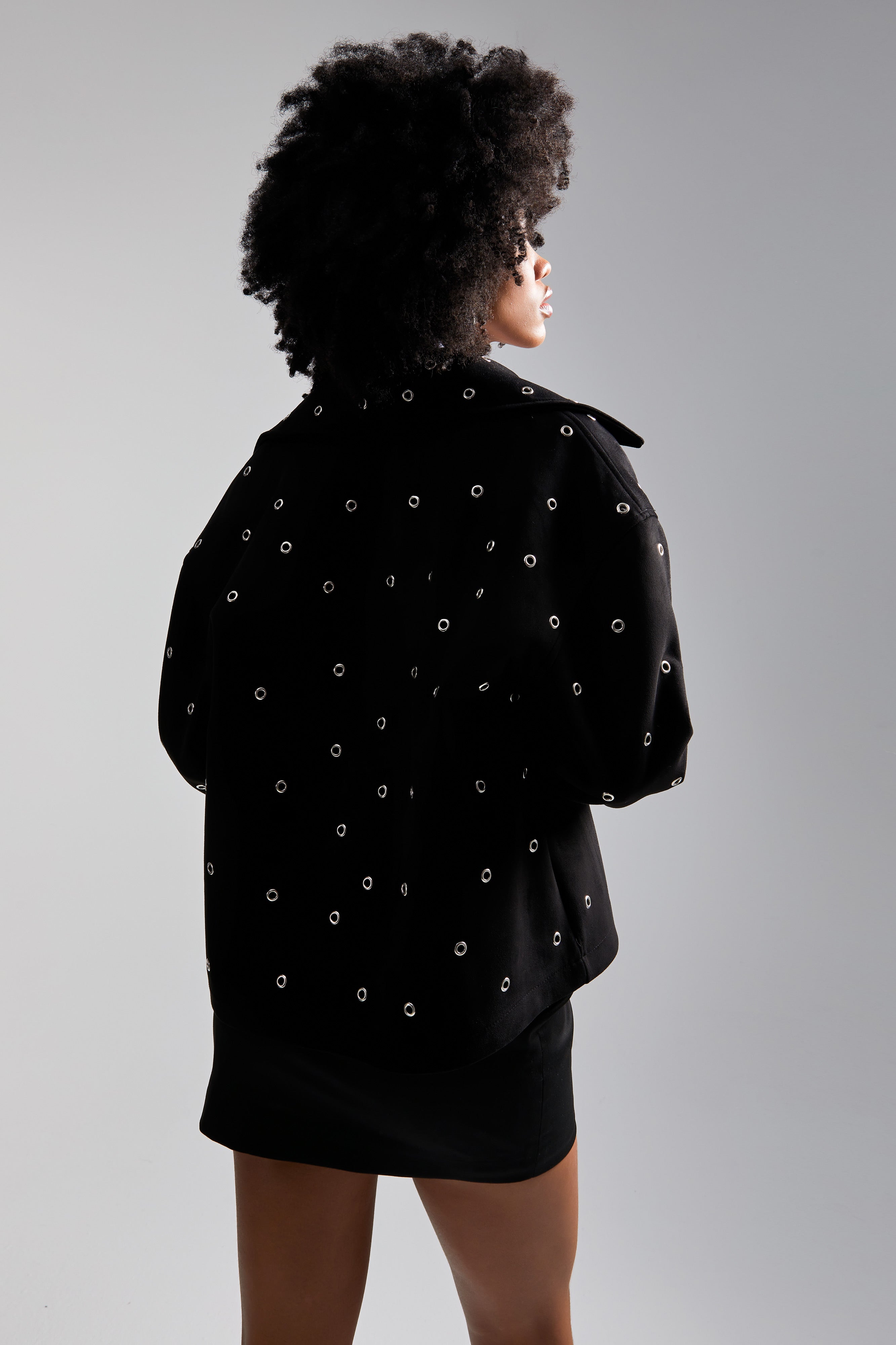 Women's Black w5-1 Oversized Eyelet Detail Custom Design Jacket