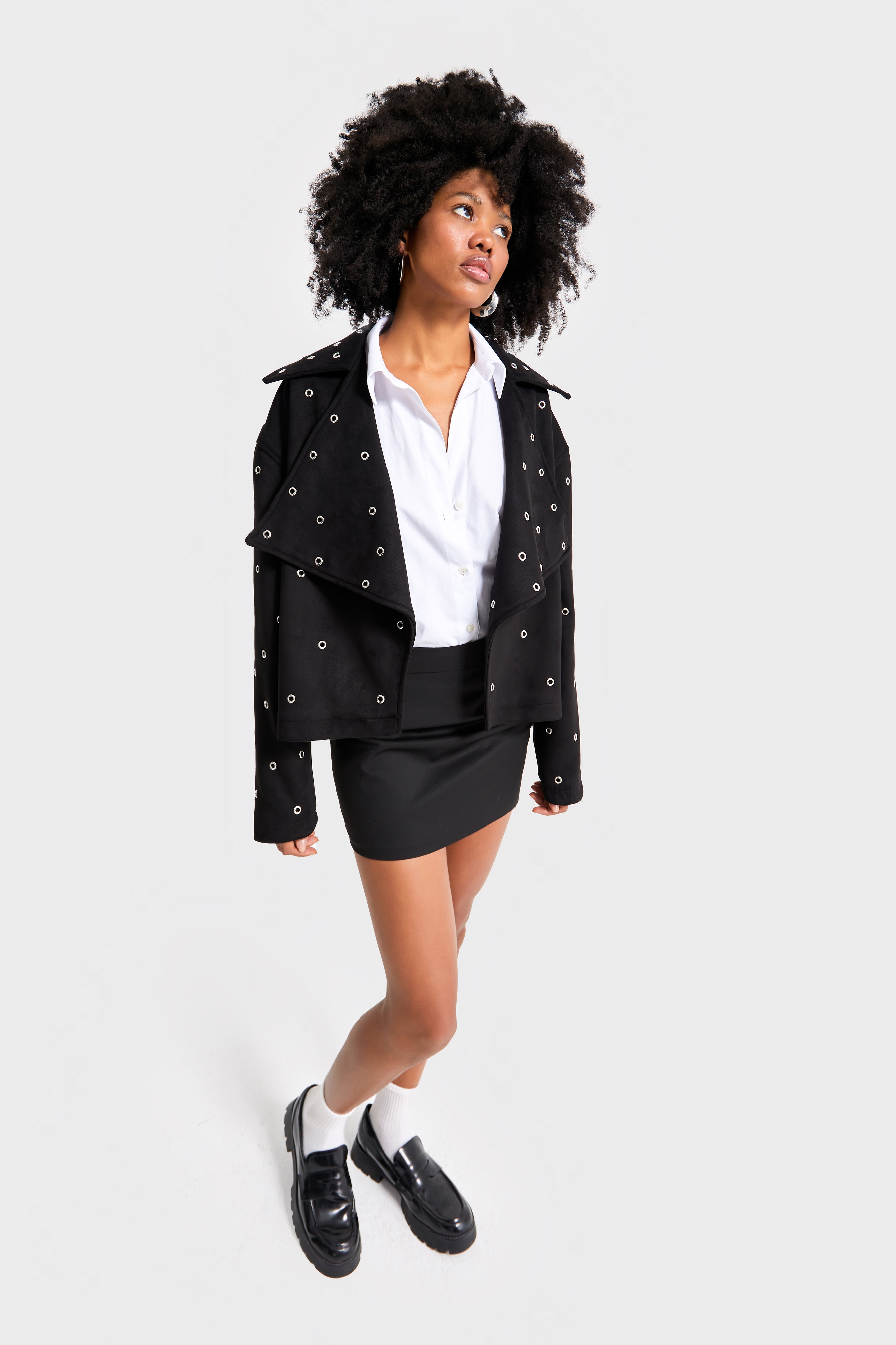 Women's Black w5-1 Oversized Eyelet Detail Custom Design Jacket