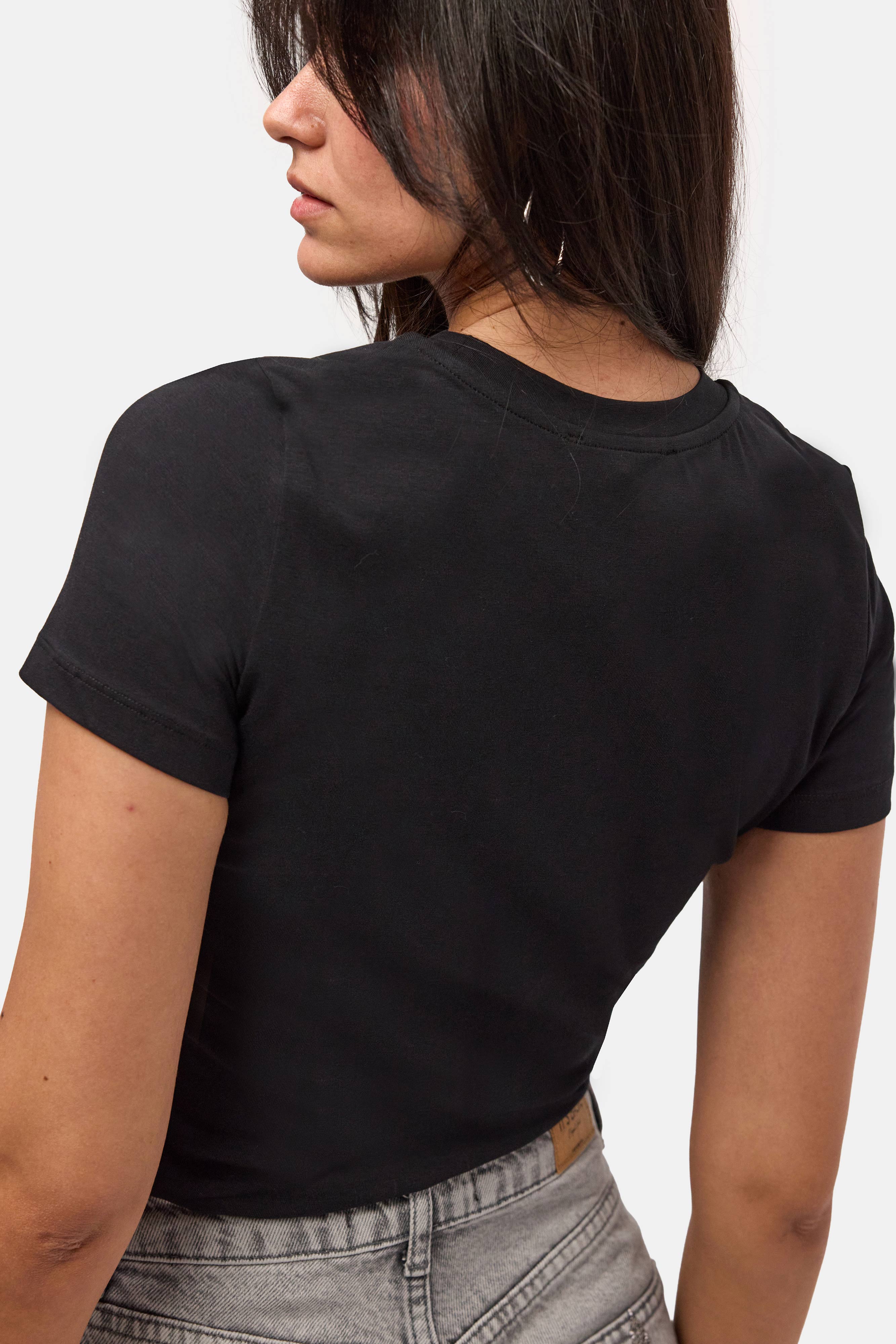 Kadın Siyah s6-1 Bisiklet Yaka %100 Organik Pamuk Esnek Kumaş T-Shirt
