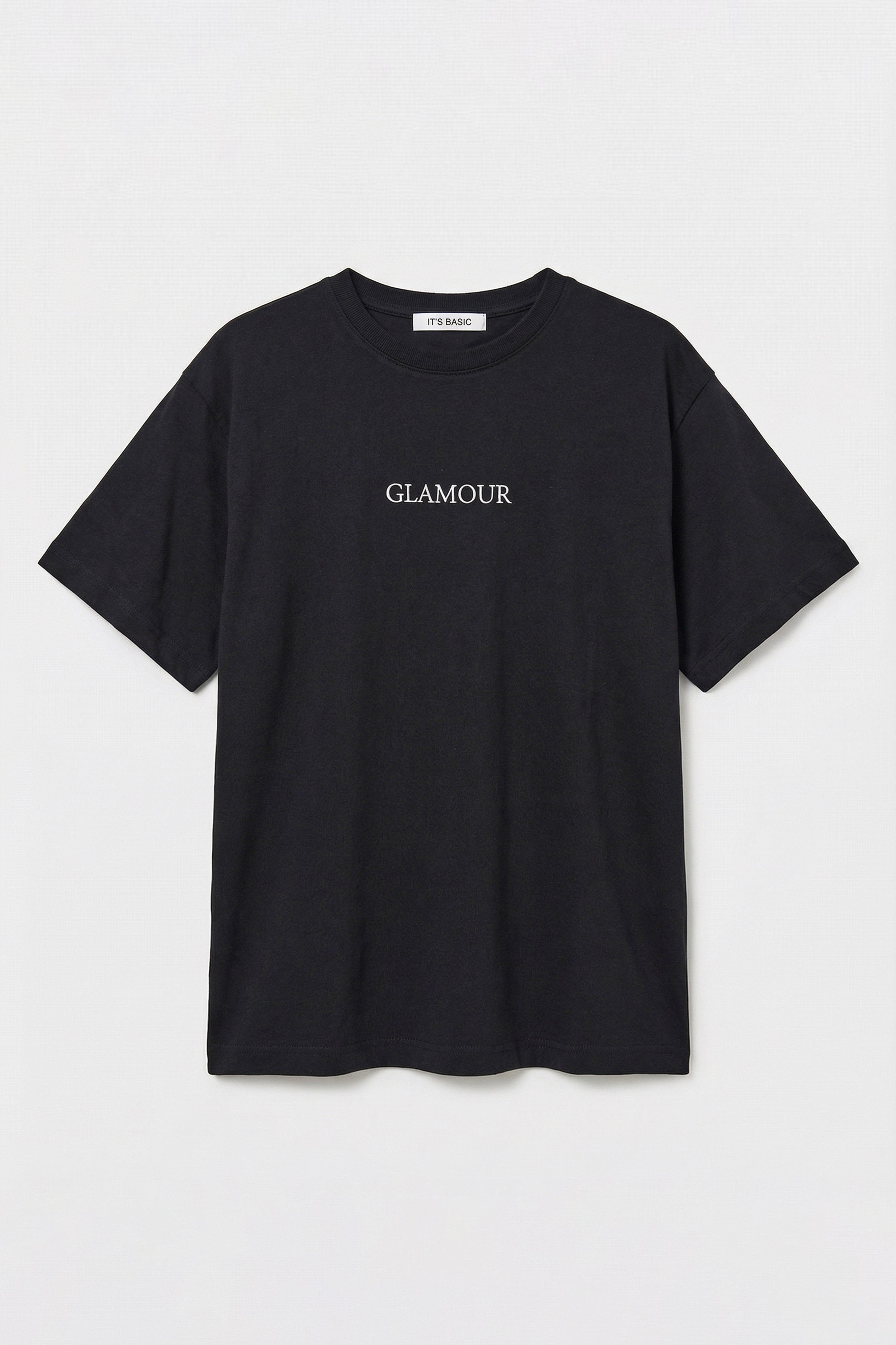 Kadın Siyah s6-1 Oversize Glamour Baskılı %100 Koton T-Shirt