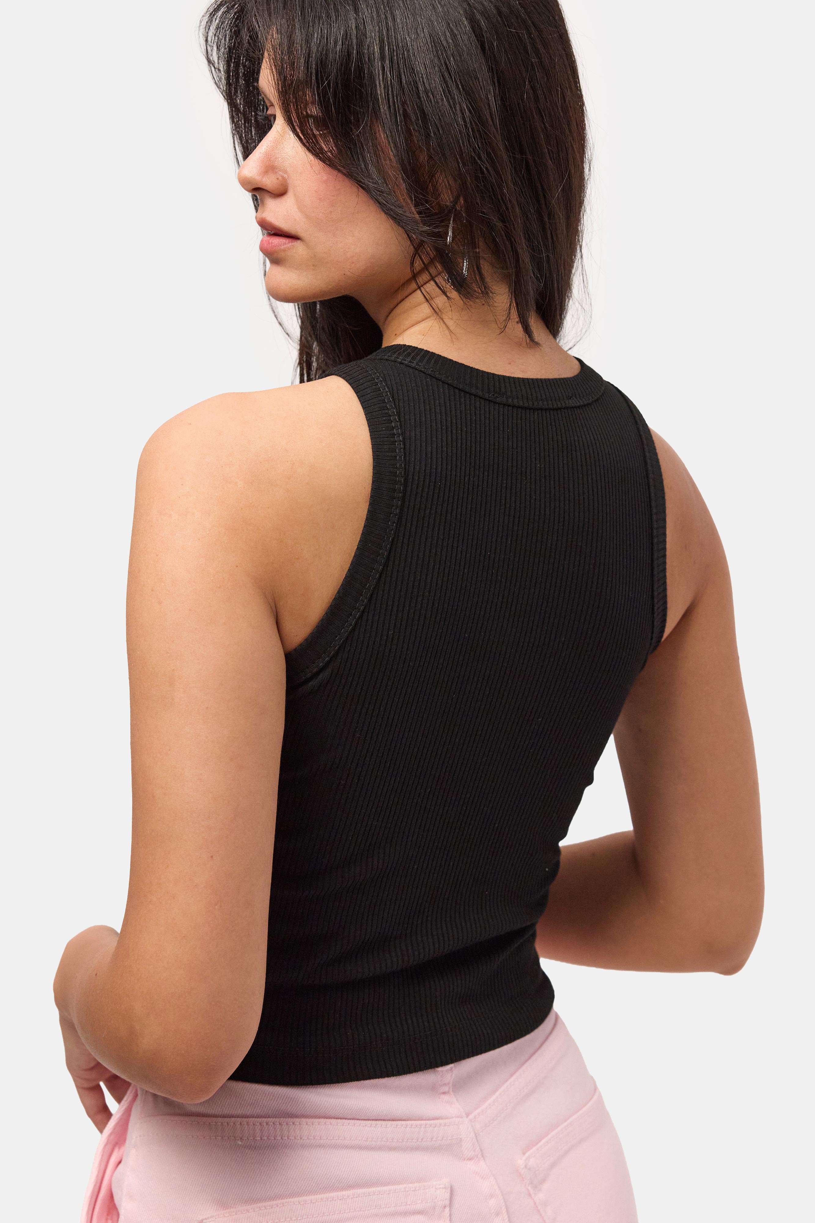 Kadın Siyah s6-1 Sıfır Kol Esnek Kumaş Crop Top