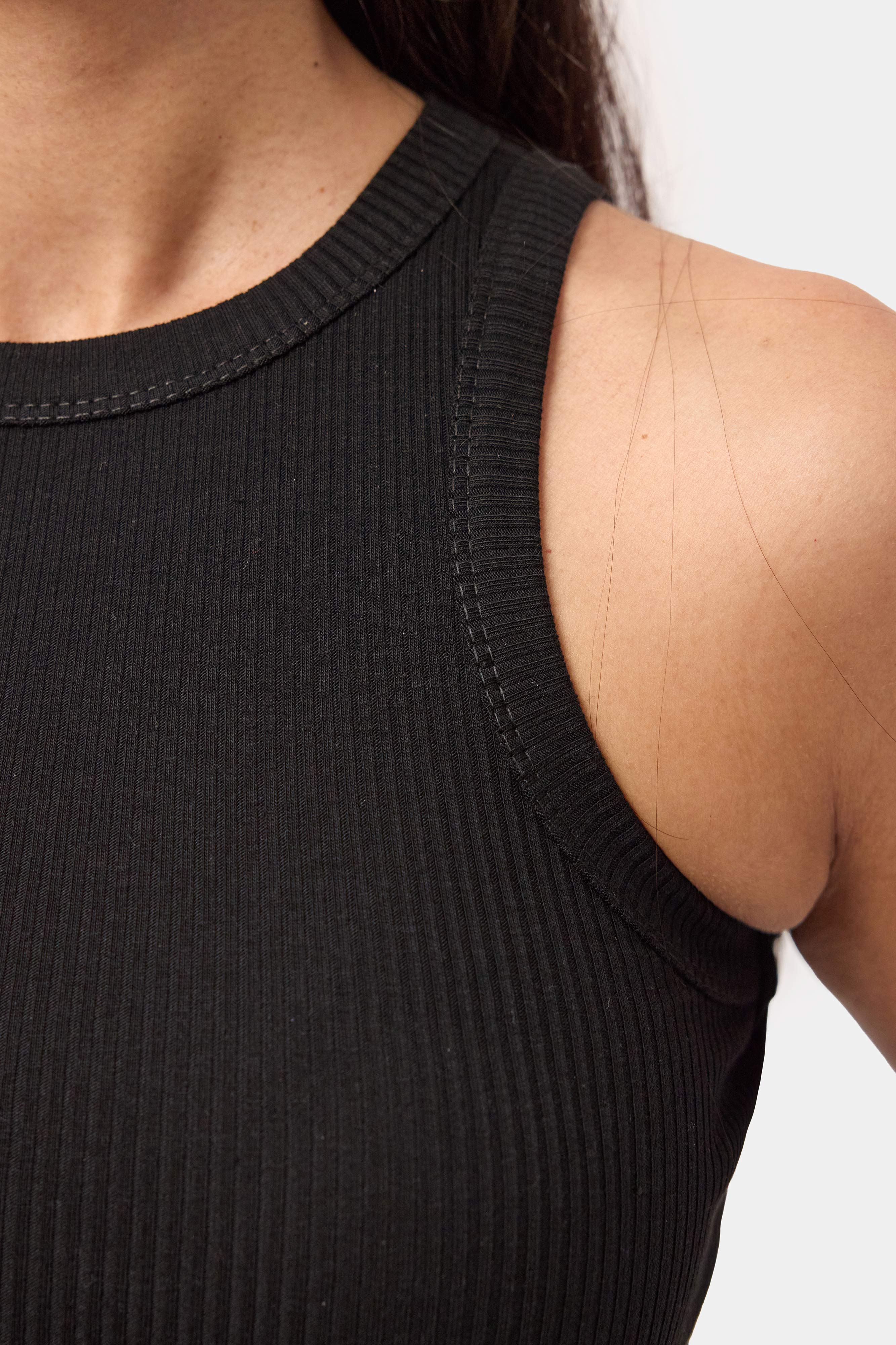 Kadın Siyah s6-1 Sıfır Kol Esnek Kumaş Crop Top