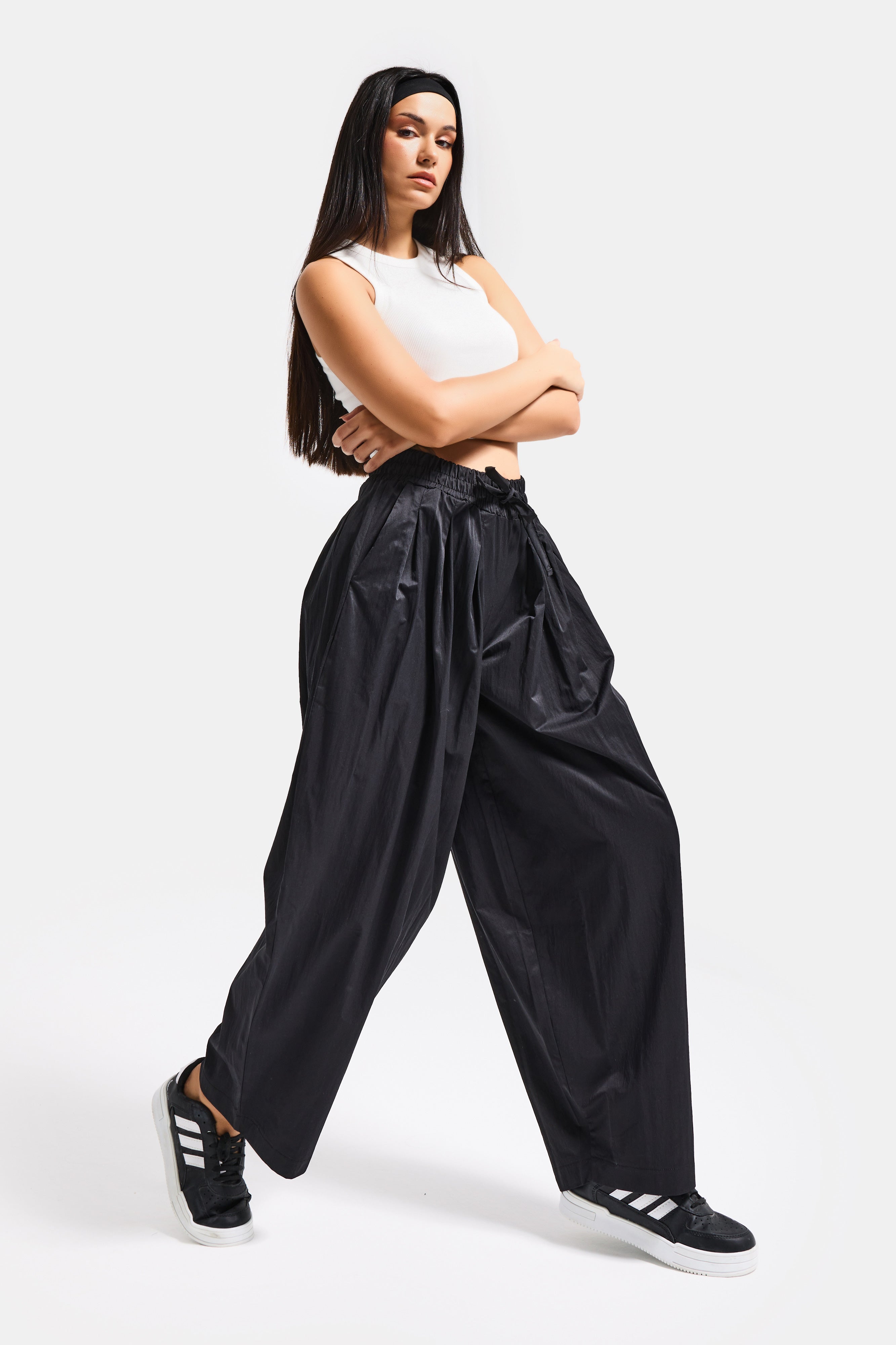 Kadın Siyah s6-1 Süper Balon Fit Bol Kesim Özel Kumaş Pantolon