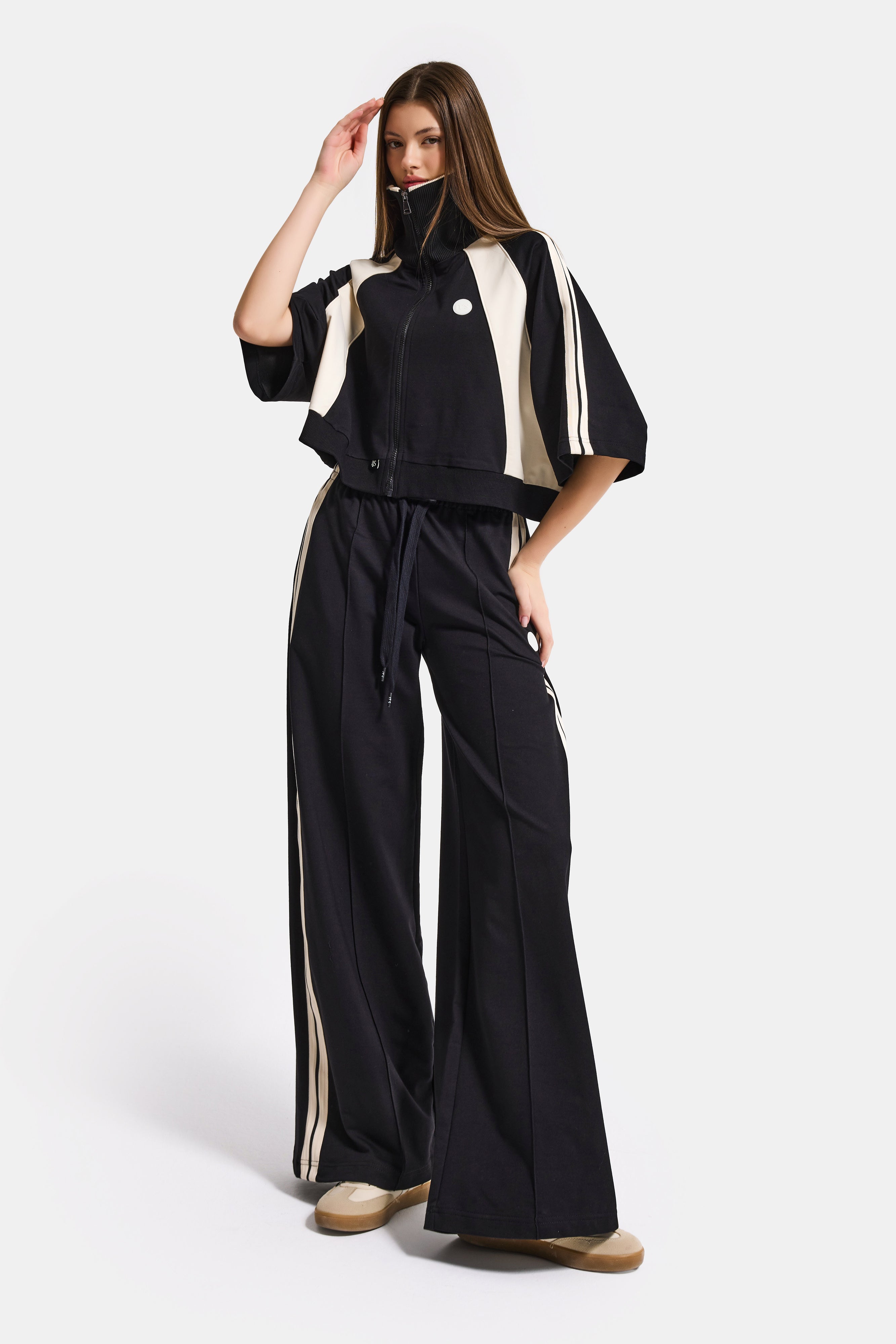 Kadın Siyah s6-1 Sweatshirt Yürüyüş Eşofman Pantolonu 2'li Tasarım Takım