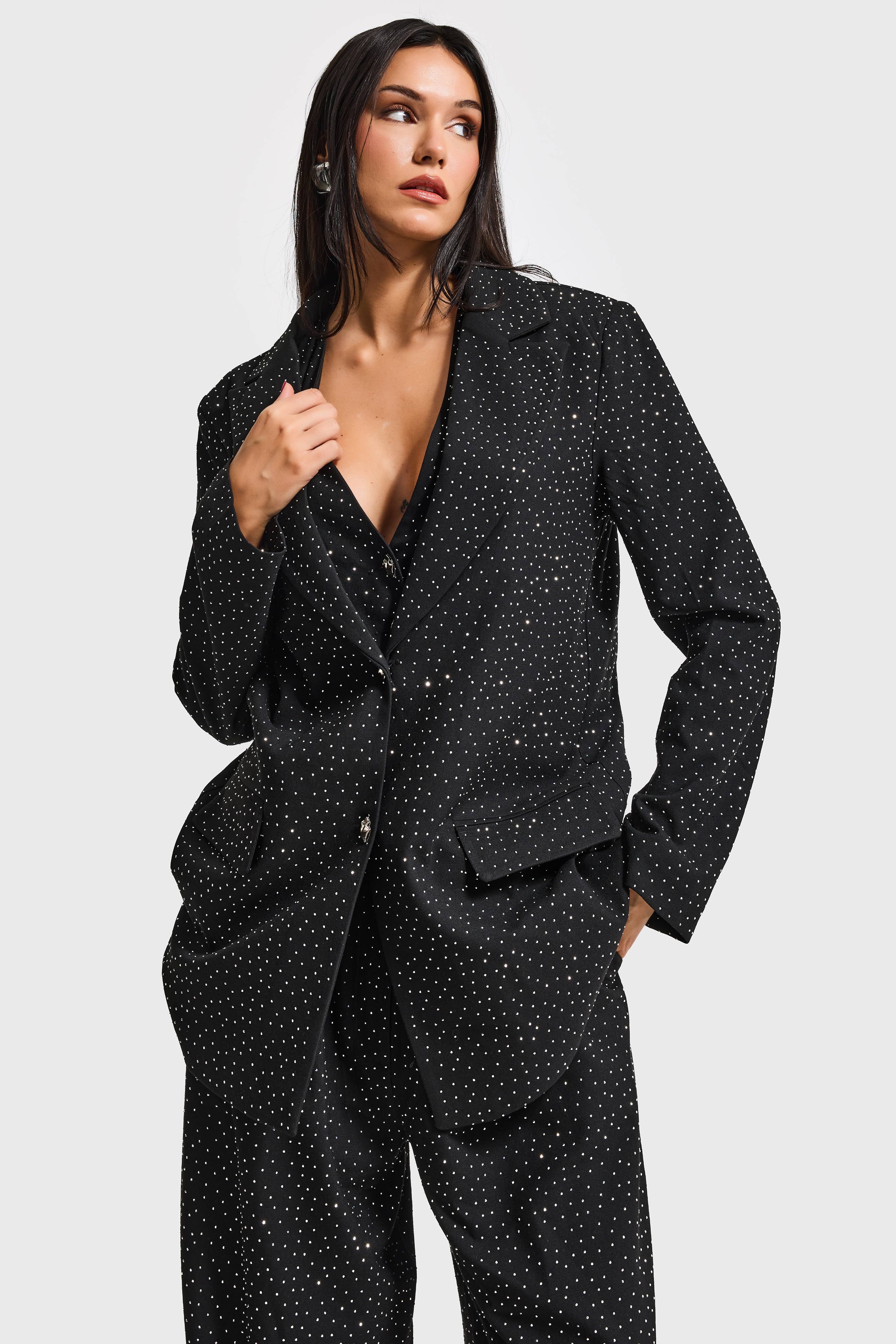 Kadın Siyah w5-1 Oversize Ful Parlak Taşlı Özel Tasarım Ceket