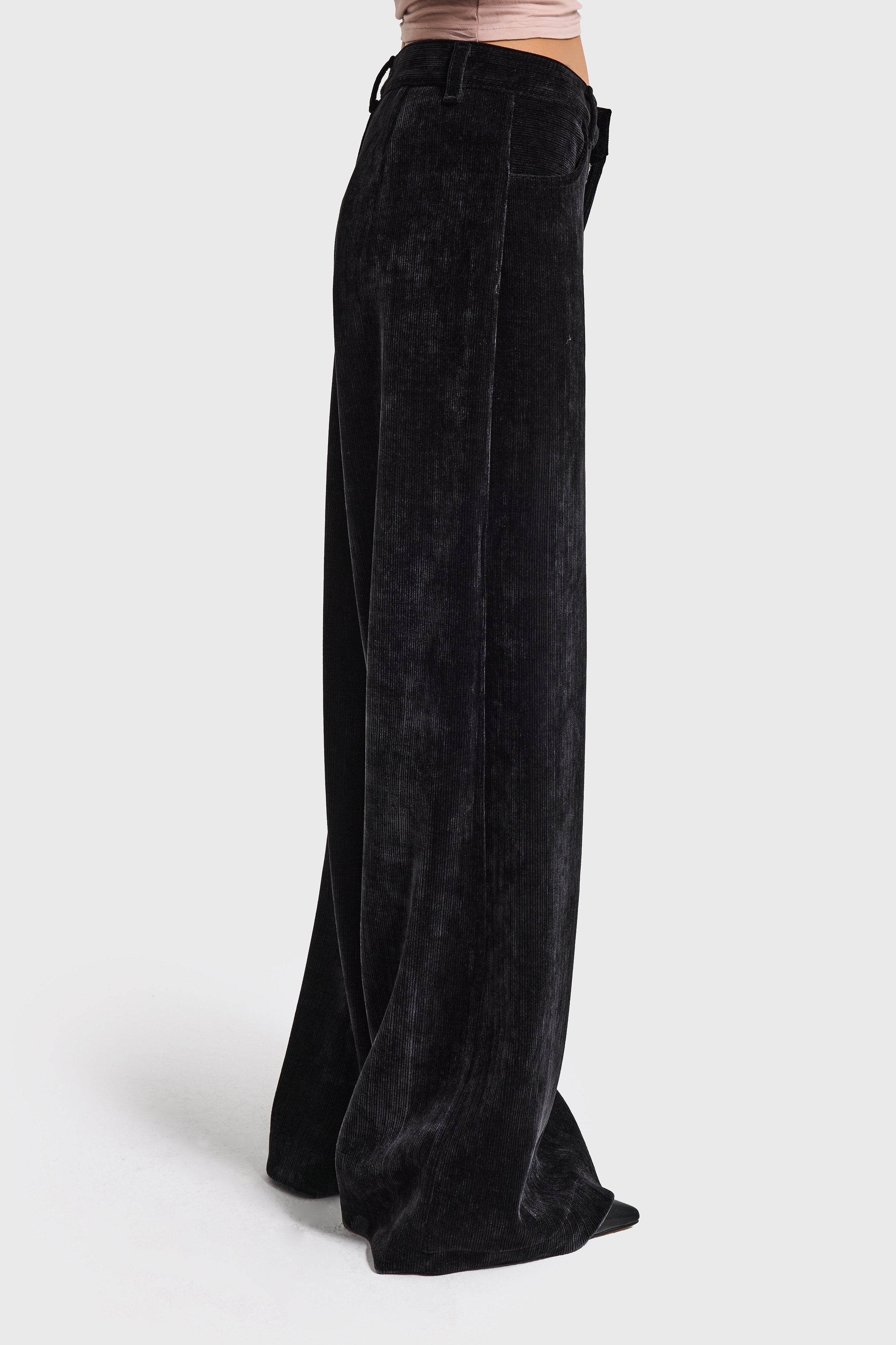 Kadın Siyah w5-1 Palazzo Fit Kadife Velvet Kumaş Pantolon