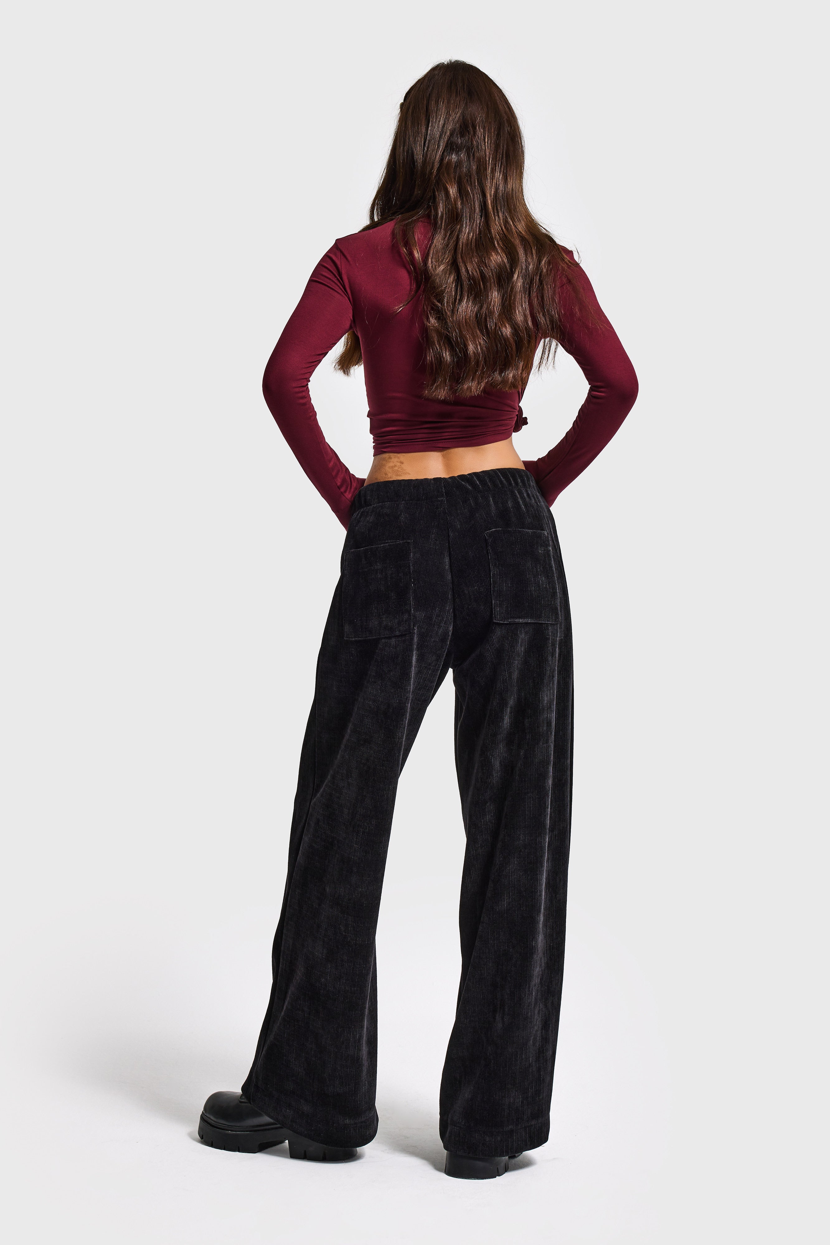 Kadın Siyah w5-1 Palazzo Fit Velvet Kadife Kumaş Pantolon