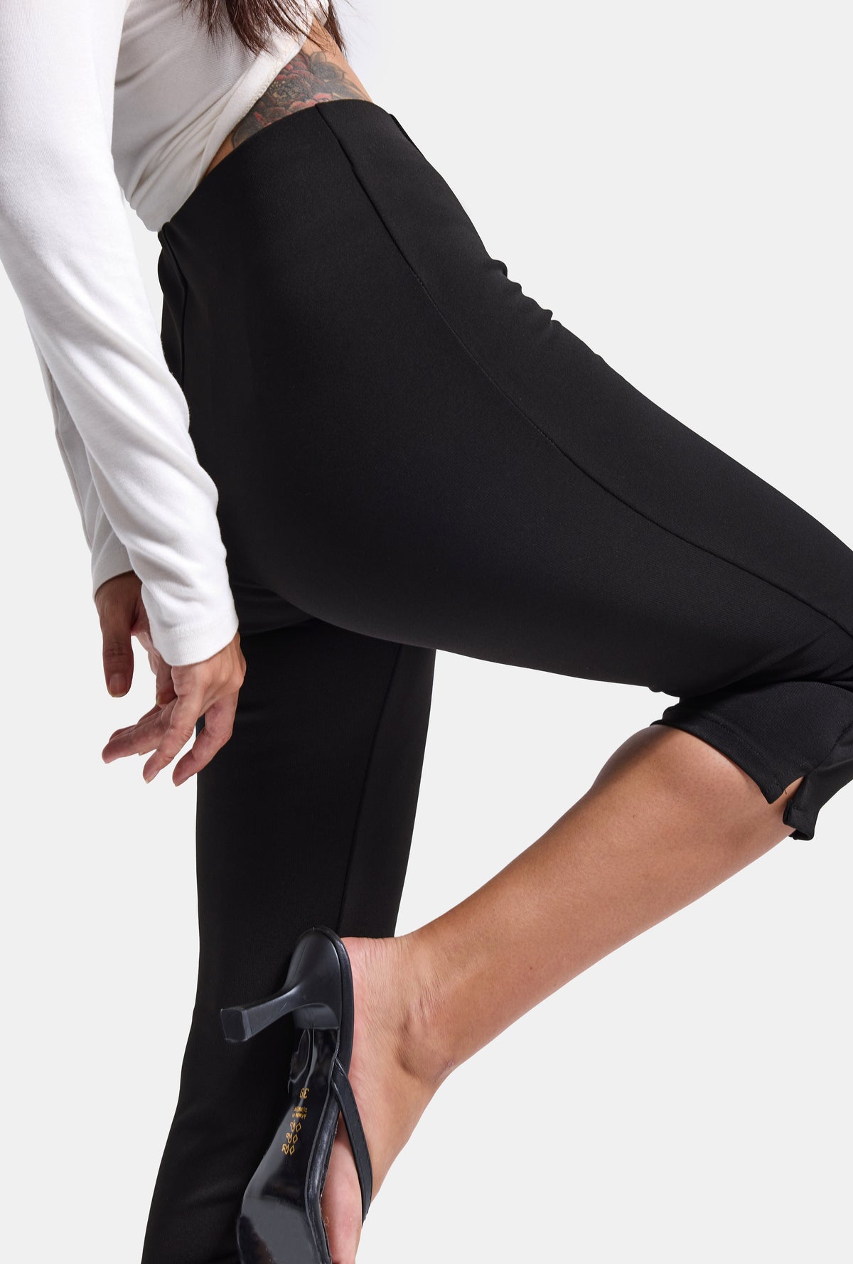 Kadın Siyah w6-1 Capri Leggings Esnek Kumaş Capri Pantolon