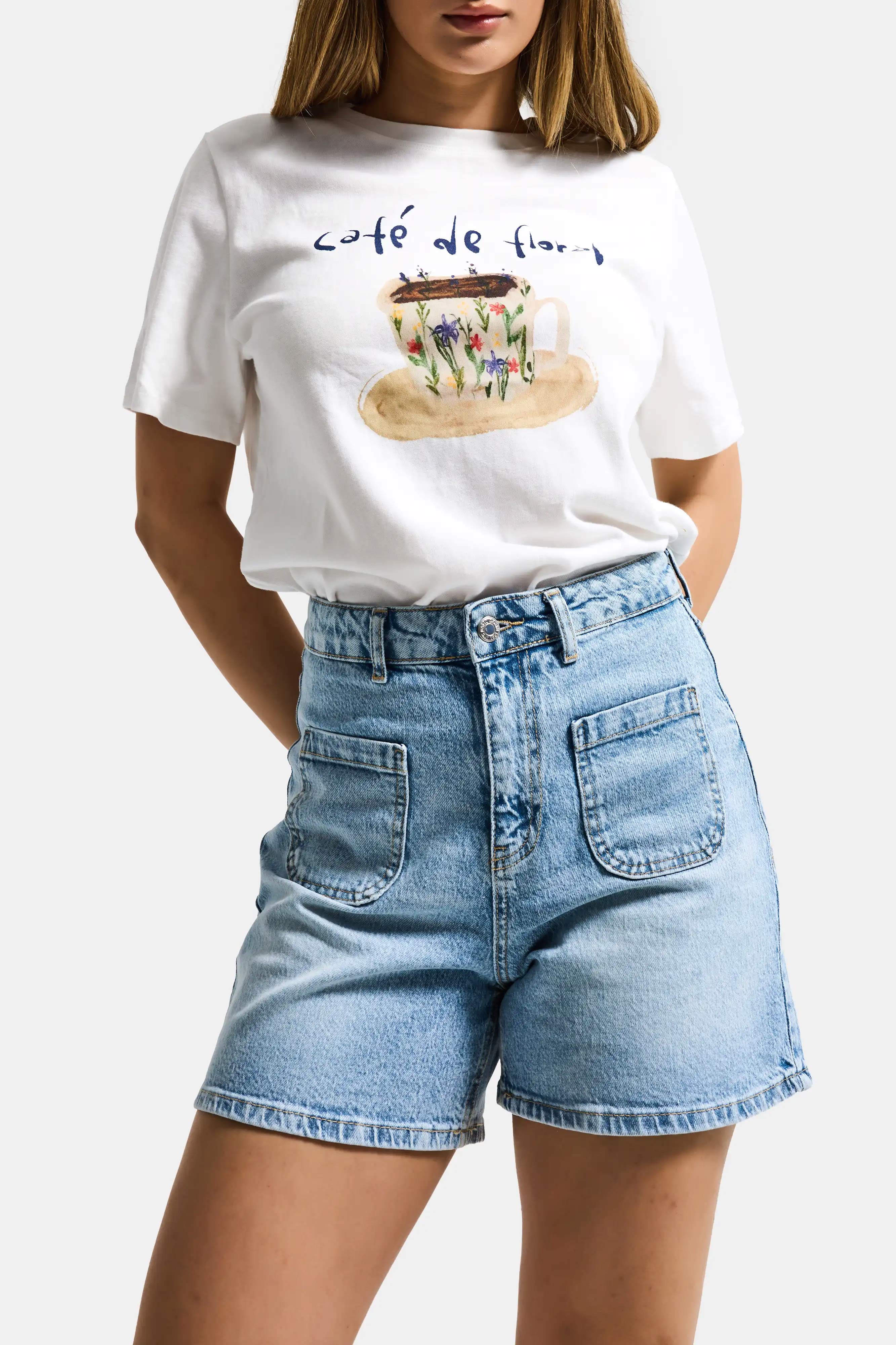 Kadın Snow Kot 4s6-32 Mom Fit Önden Cepli Denim Şort