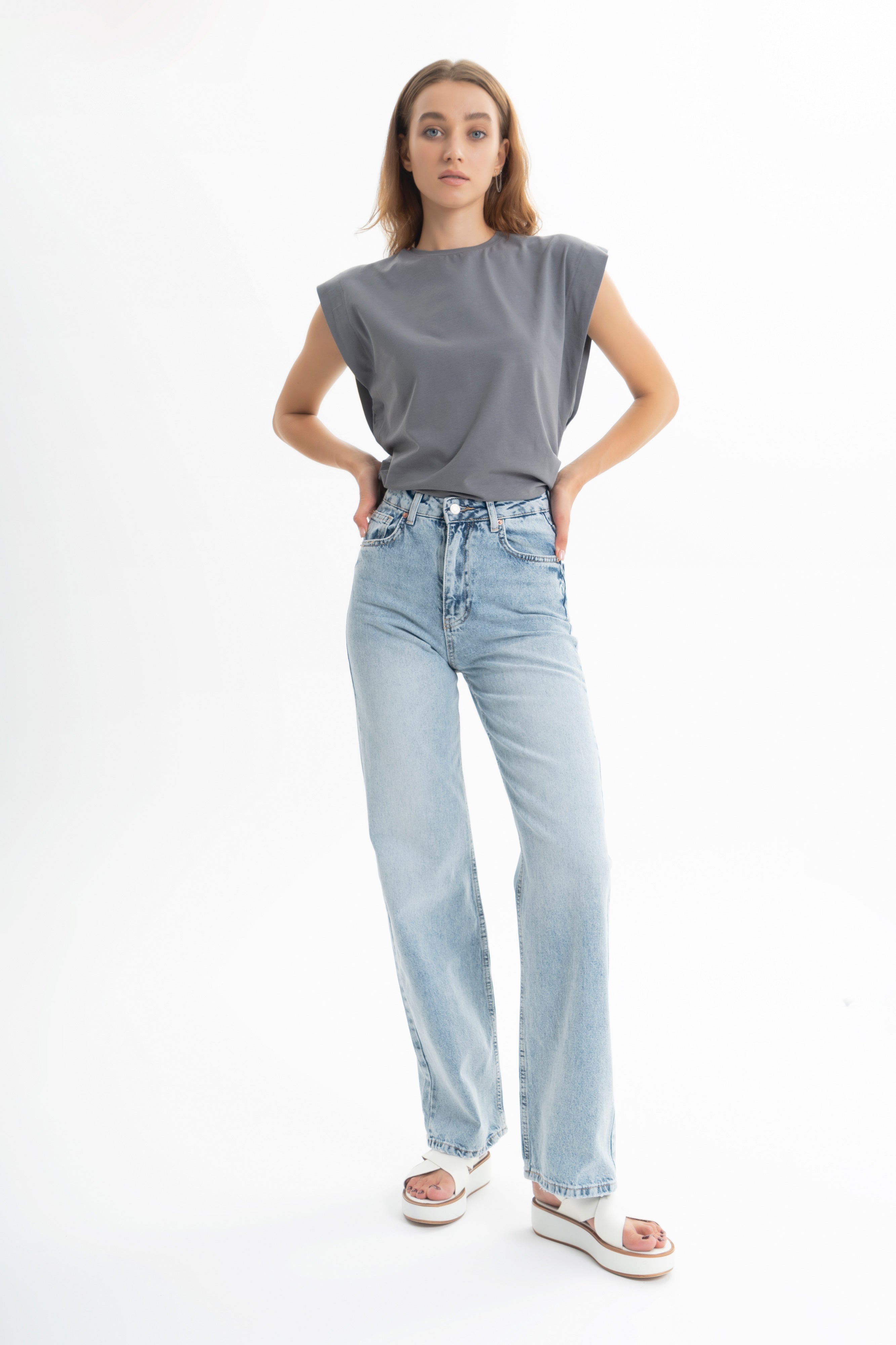 Women's Snow Jeans Color 100% Cotton Loose Cut Denim Trousers