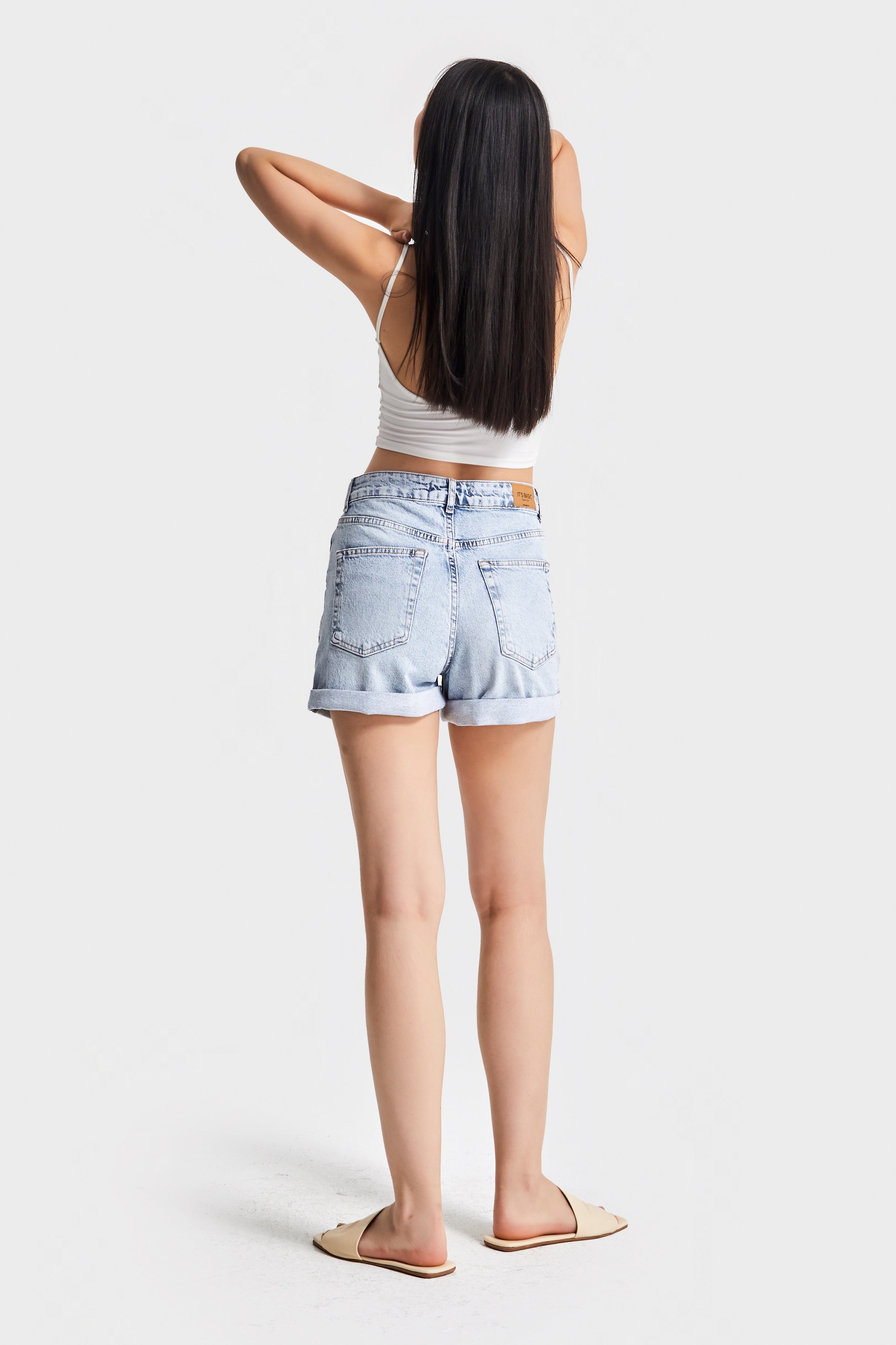 Kadın Snow Kot Rengi 12s5-3 Midi Boy Yırtık Detaylı Duble Paça %100 Koton Denim Şort