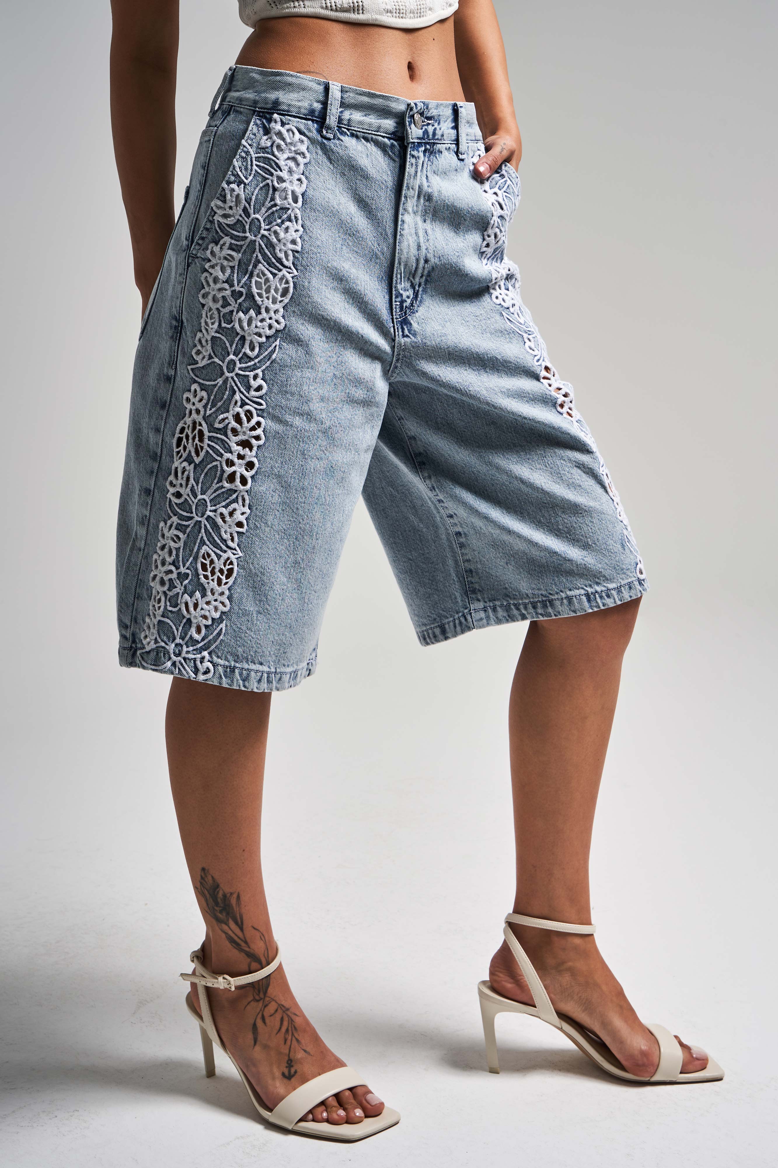 Женские зимние джинсы цвета 3s5-3, кружевные, вышитые, макси, длинные, джинсовые шорты-бермуды