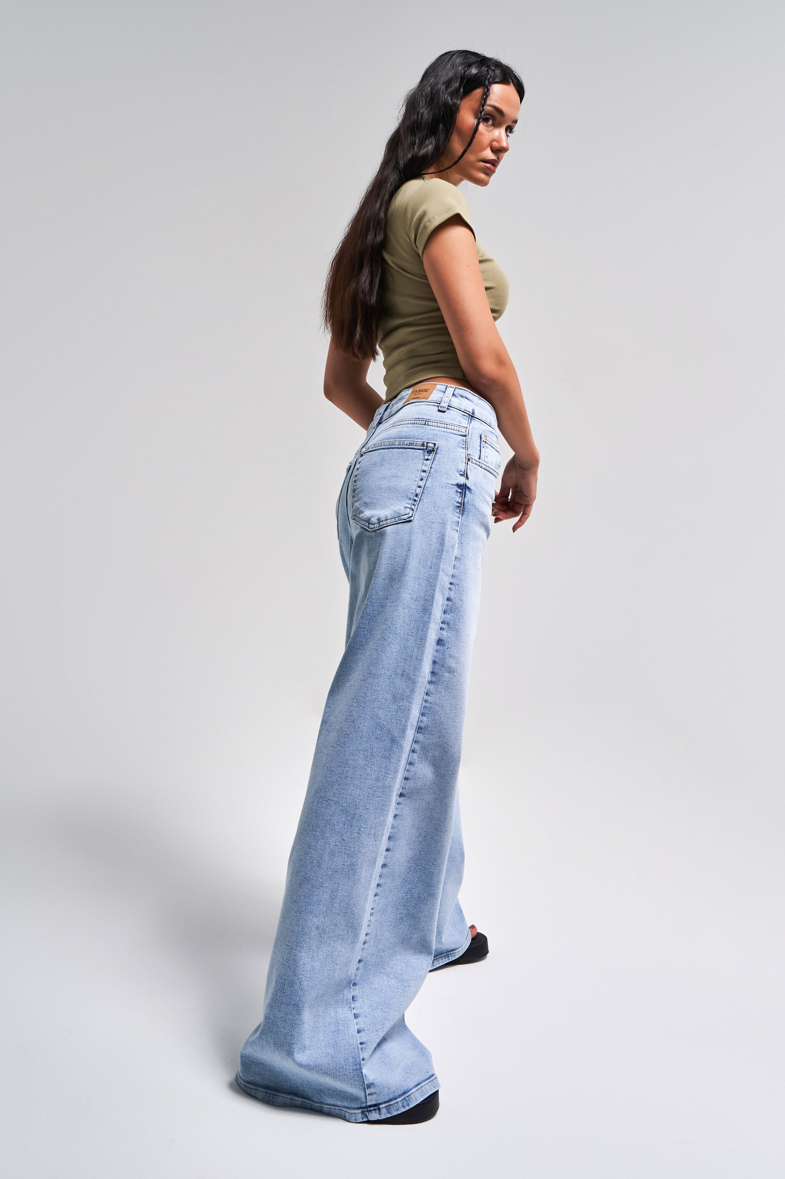 Kadın Snow Kot Rengi 4s5-3 LYL36 Palazzo Fit Süper Esnek Kumaş İç Boy 83 Cm Denim Jean