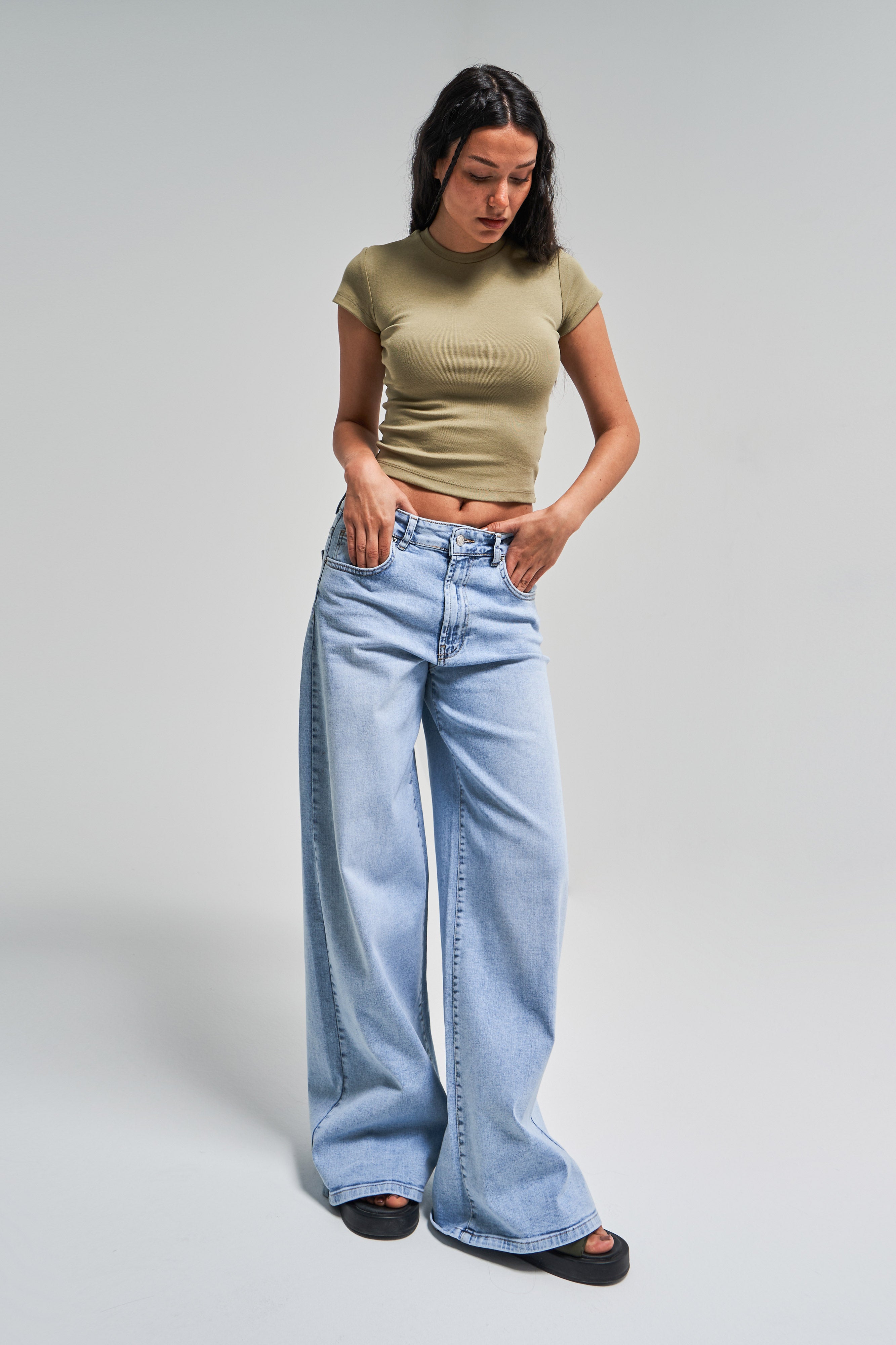 Kadın Snow Kot Rengi 4s5-3 LYL36 Palazzo Fit Süper Esnek Kumaş İç Boy 83 Cm Denim Jean