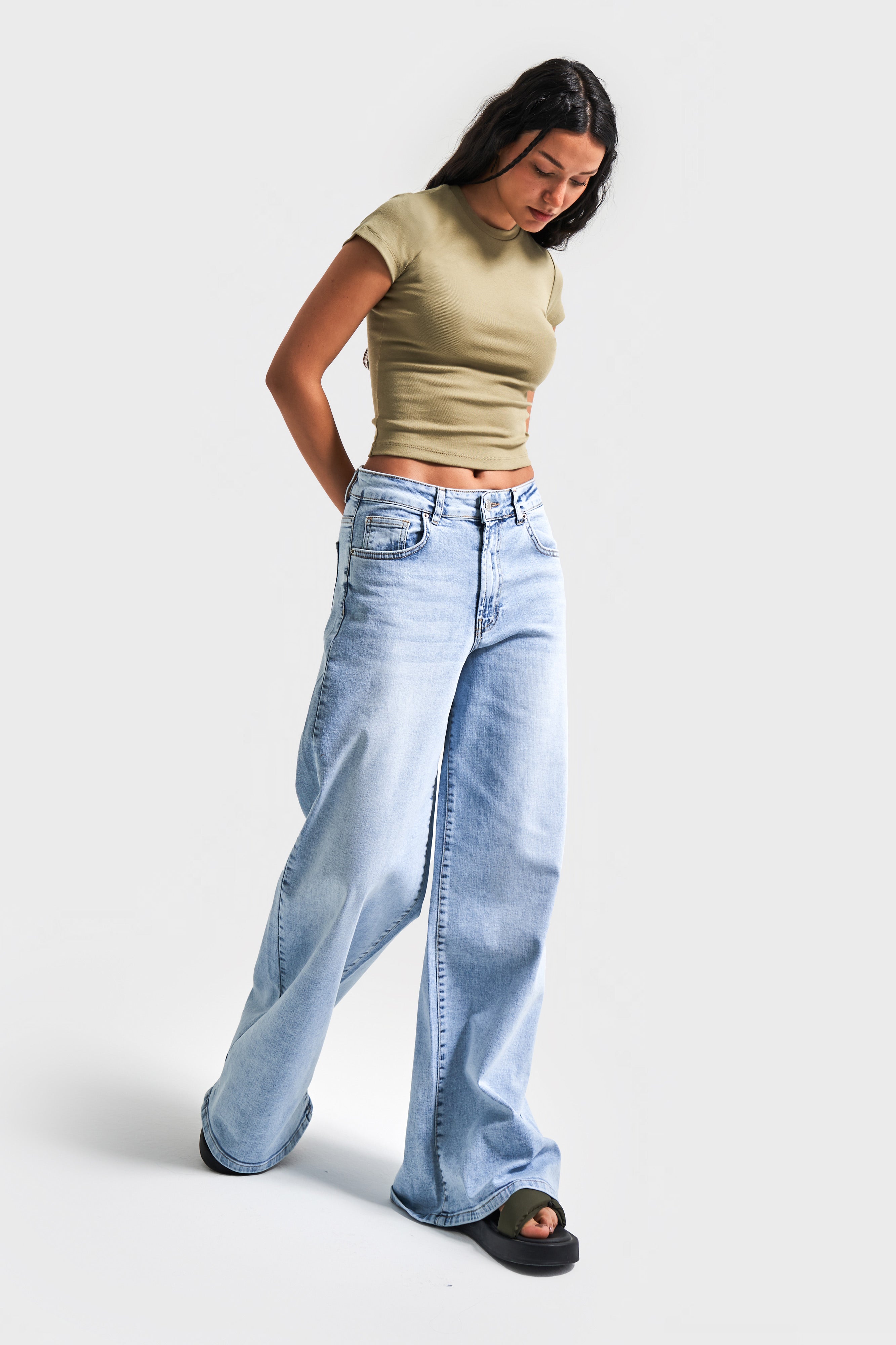 Kadın Snow Kot Rengi 4s5-3 LYL36 Palazzo Fit Süper Esnek Kumaş İç Boy 83 Cm Denim Jean