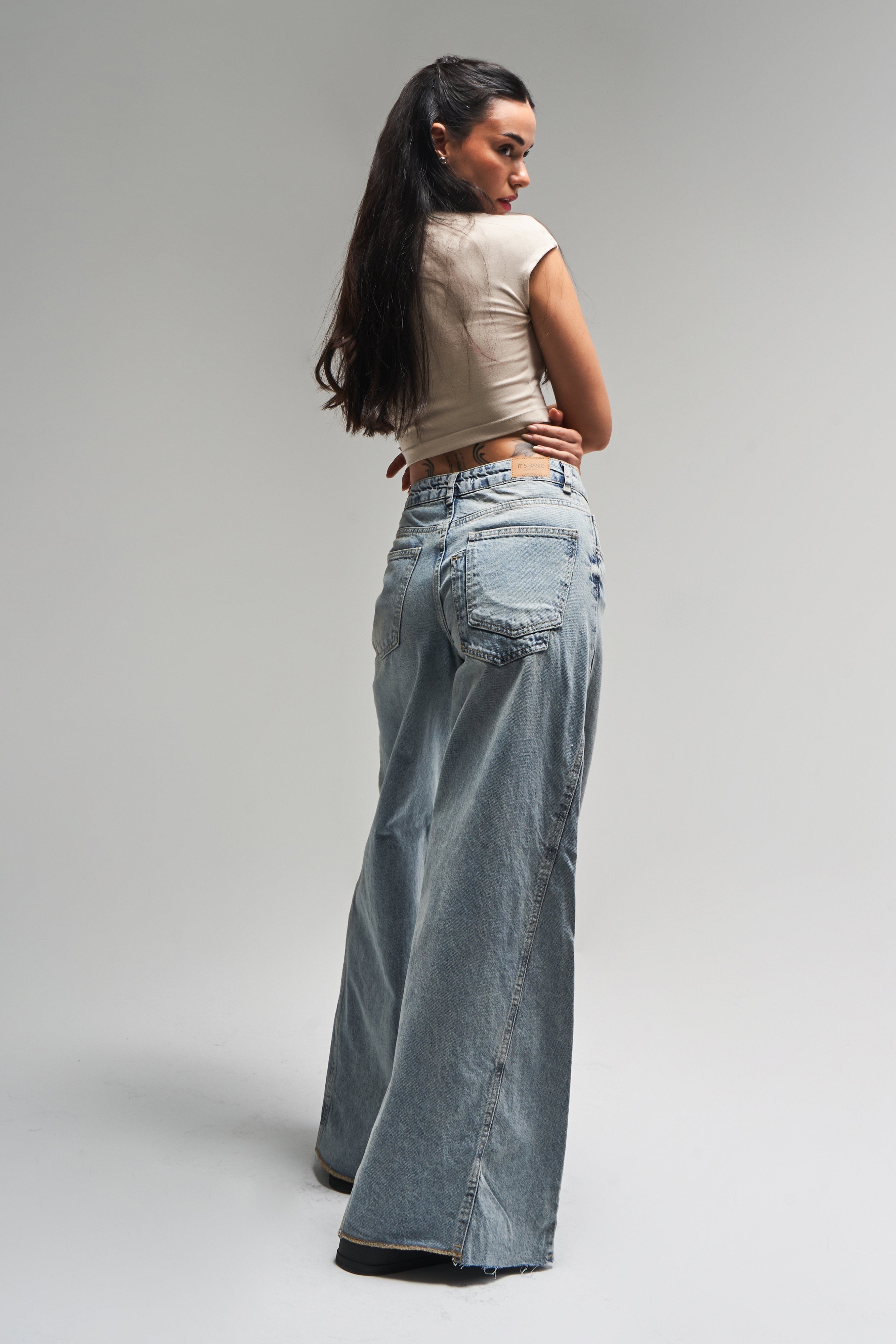 Kadın Snow Kot Rengi 4S5-32 Süper Palazzo Fit %100 Koton Denim Jean