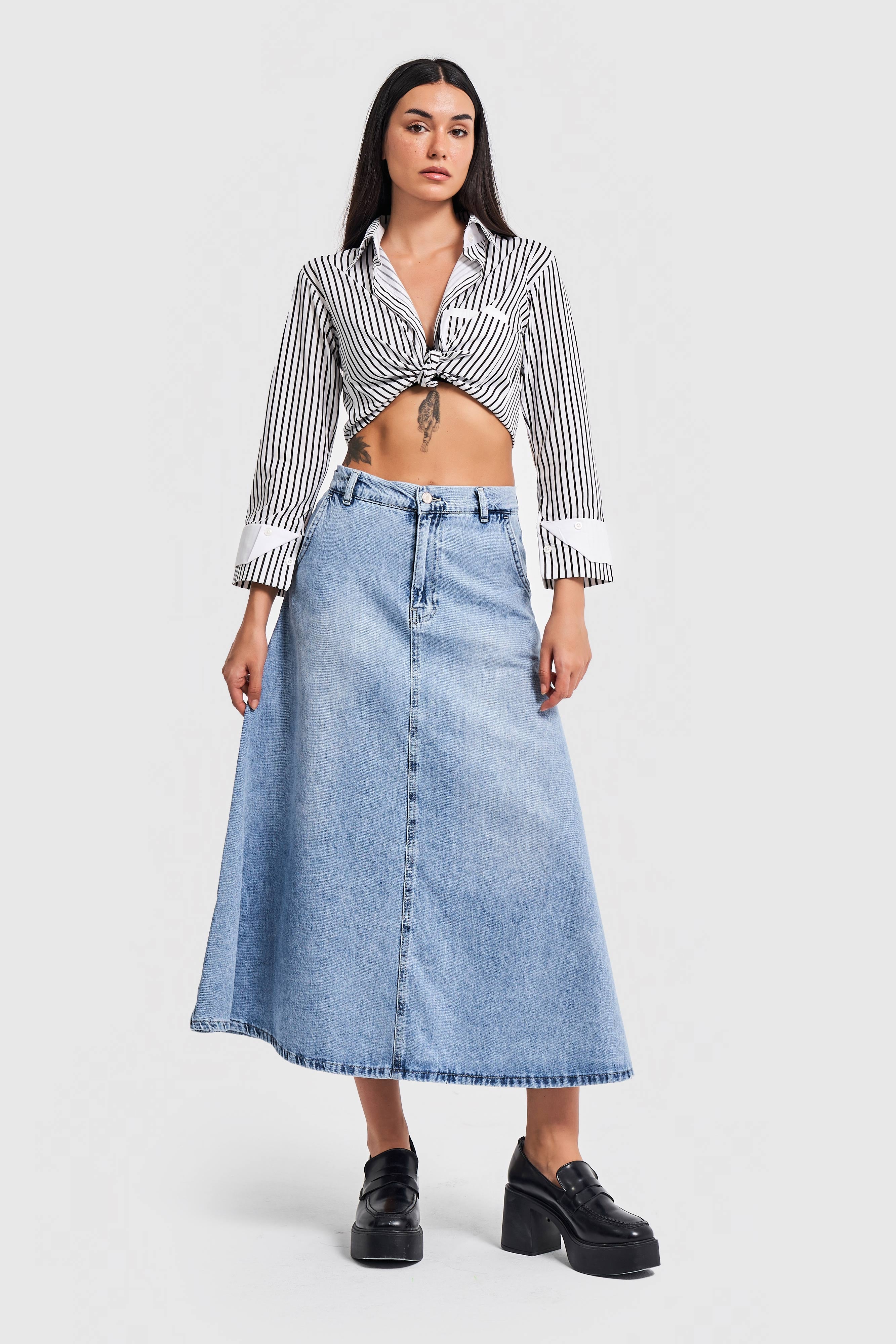 Women's Snow Jeans Color A Type Cut Denim Skirt