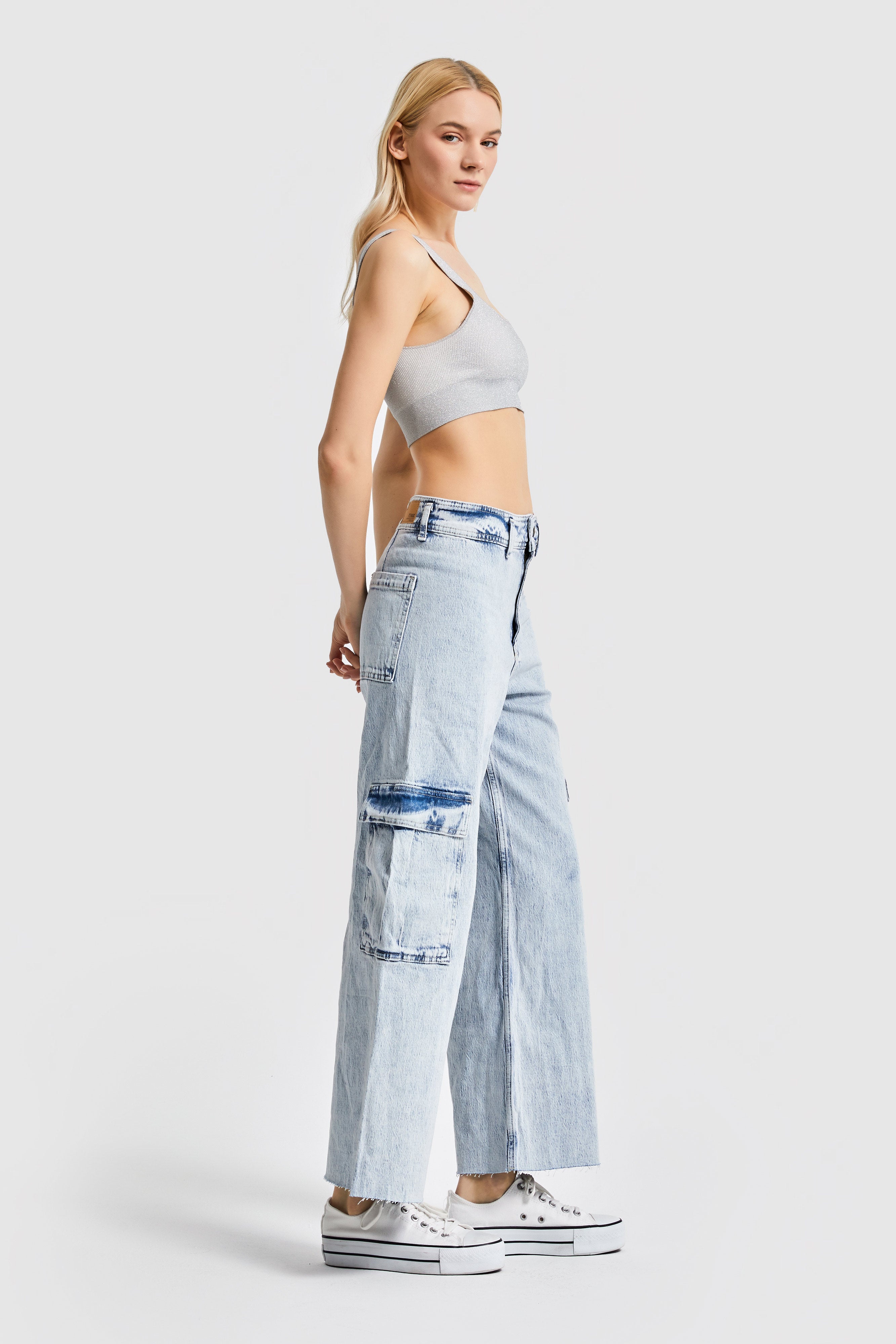 Women Snow Jeans Color Culotte Cargo Fit Denim Pants