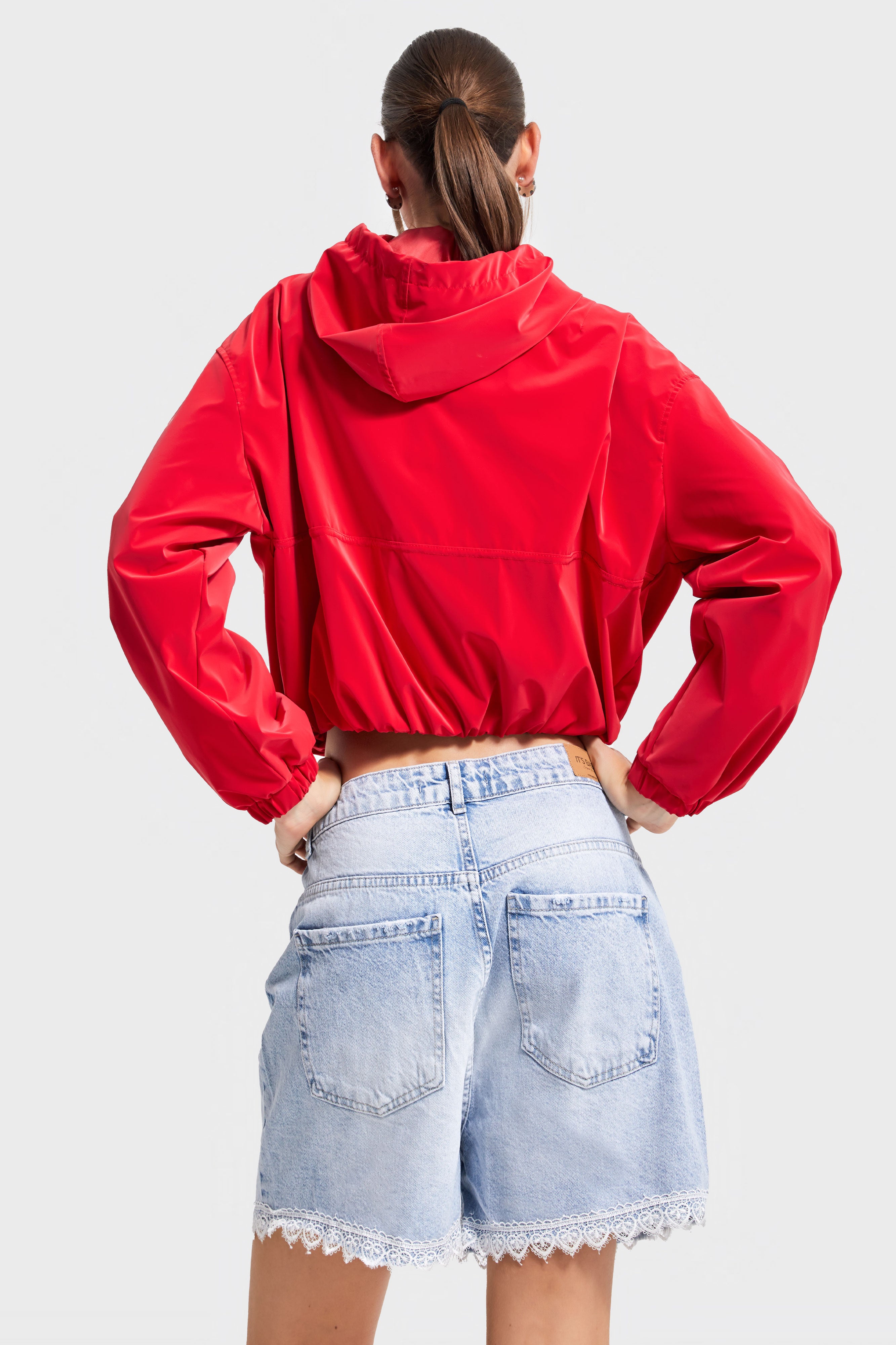 Kadın Snow Kot Rengi D-4s5-3 Dantel Detaylı Midi Boy %100 Koton Tasarım Denim Şort