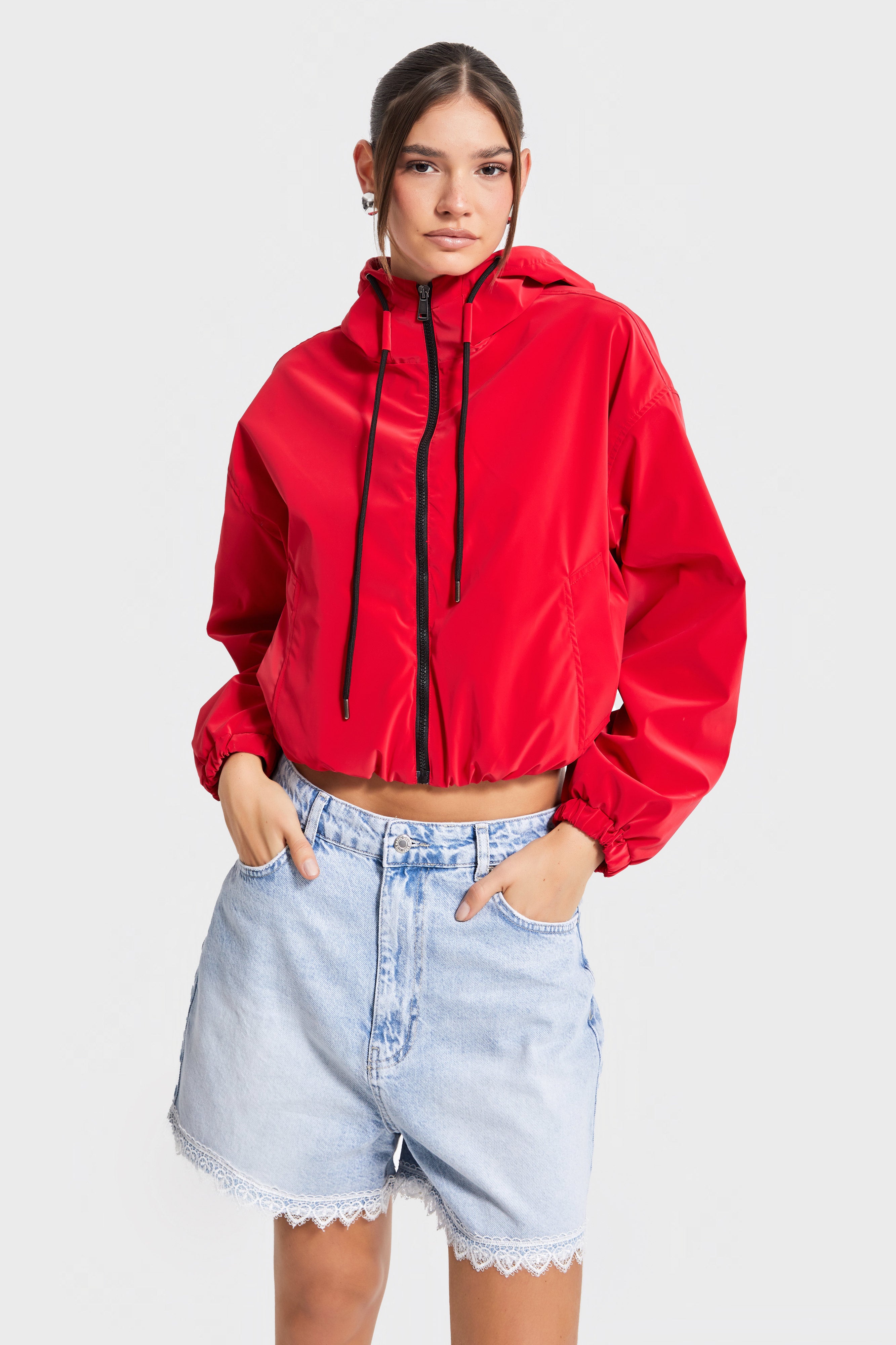 Kadın Snow Kot Rengi D-4s5-3 Dantel Detaylı Midi Boy %100 Koton Tasarım Denim Şort