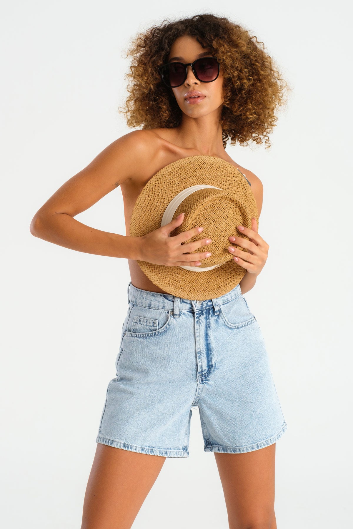 Kadın Snow Kot Rengi Diana Mom Fit Denim Şort